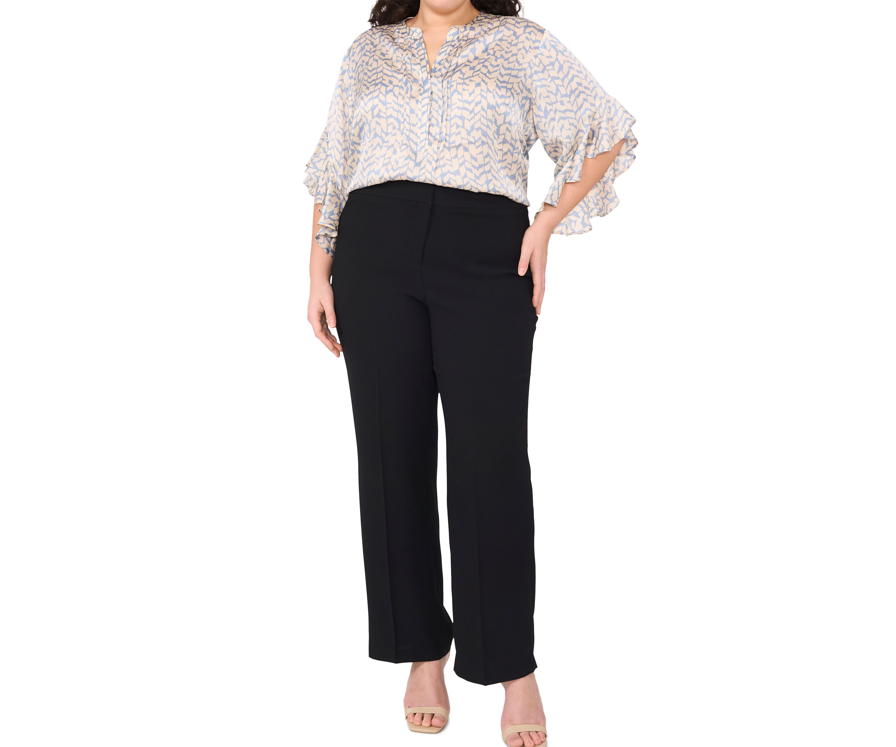 Plus Size 3/4 Flutter Sleeve Blouse