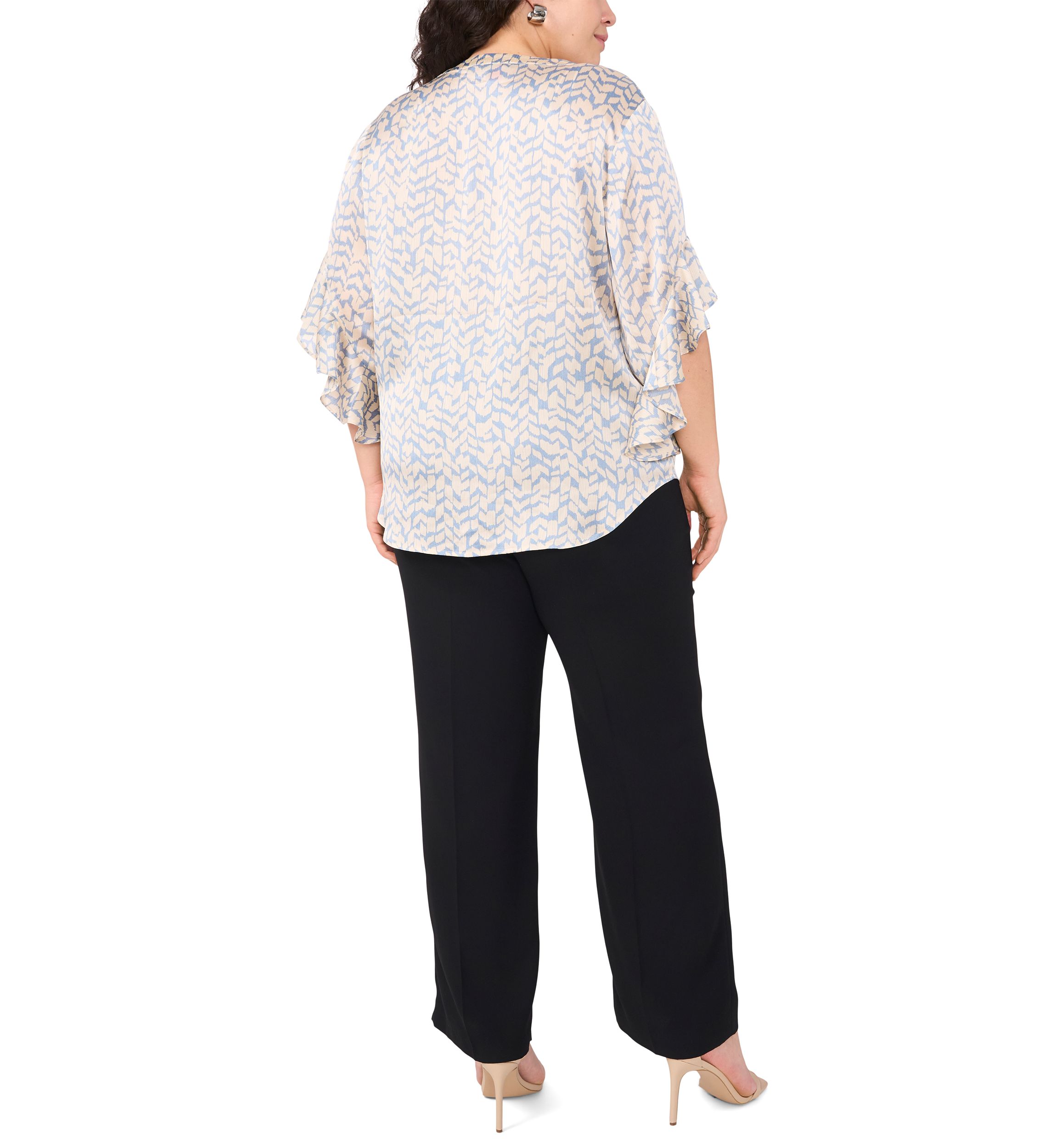 Plus Size 3/4 Flutter Sleeve Blouse