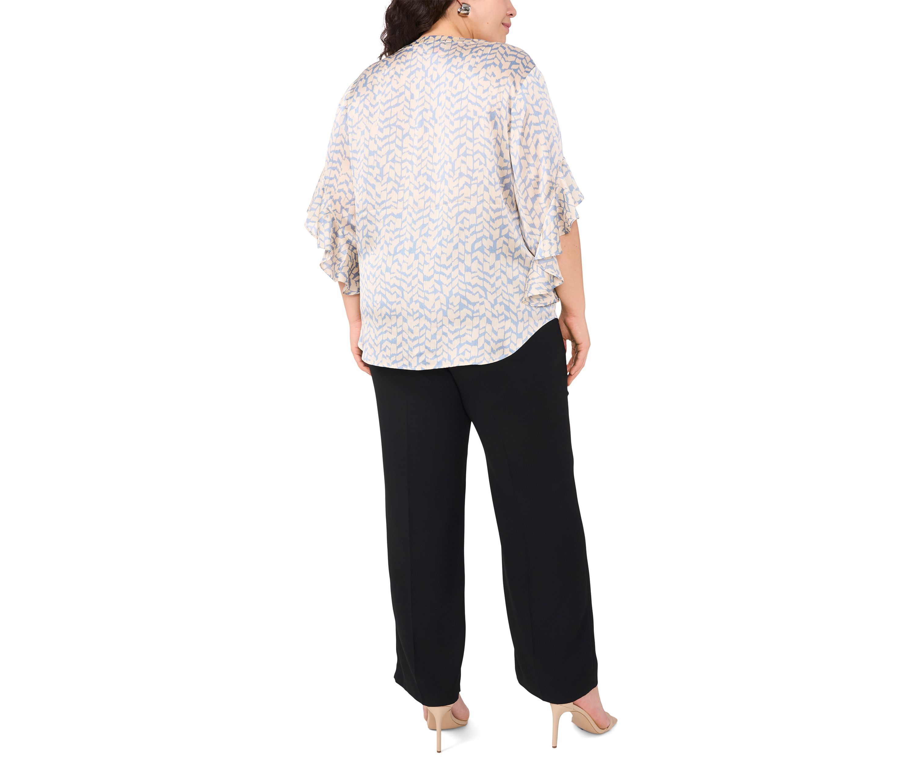 Plus Size 3/4 Flutter Sleeve Blouse