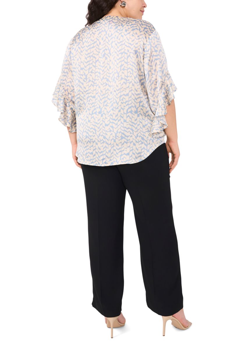 Plus Size 3/4 Flutter Sleeve Blouse