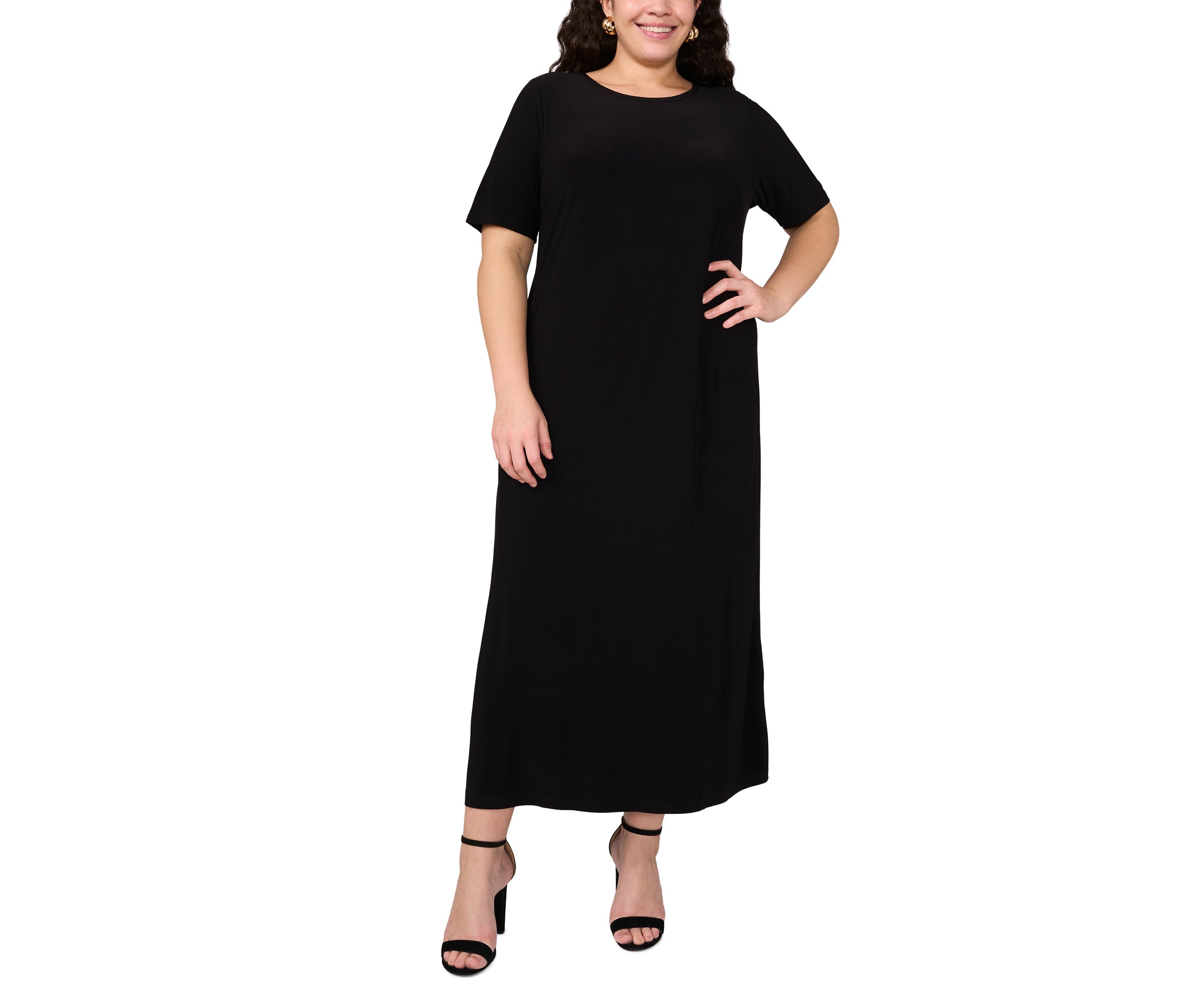 Plus Size Short Sleeve Crew Neck Maxi Dress