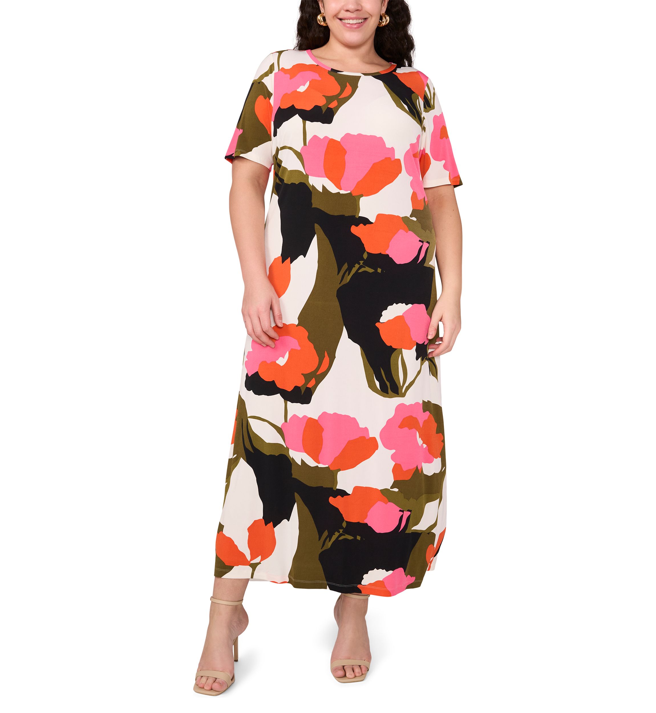 Plus Size Short Sleeve Crew Maxi Dress 