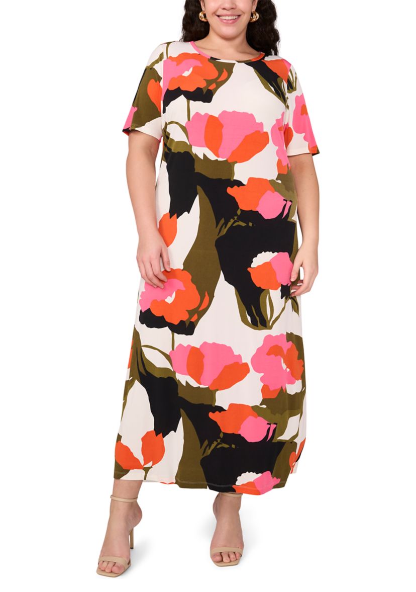 Plus Size Short Sleeve Crew Maxi Dress 
