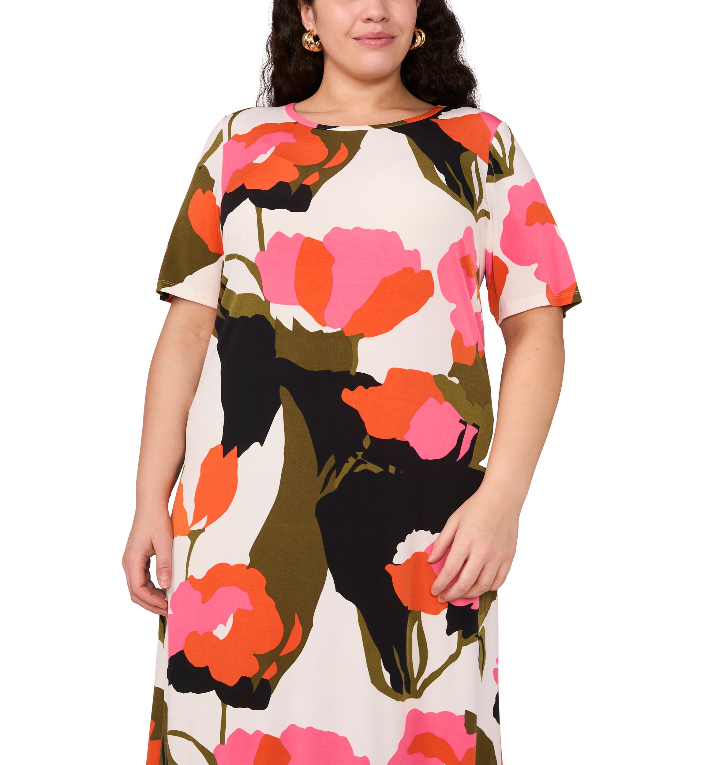 Plus Size Short Sleeve Crew Maxi Dress 