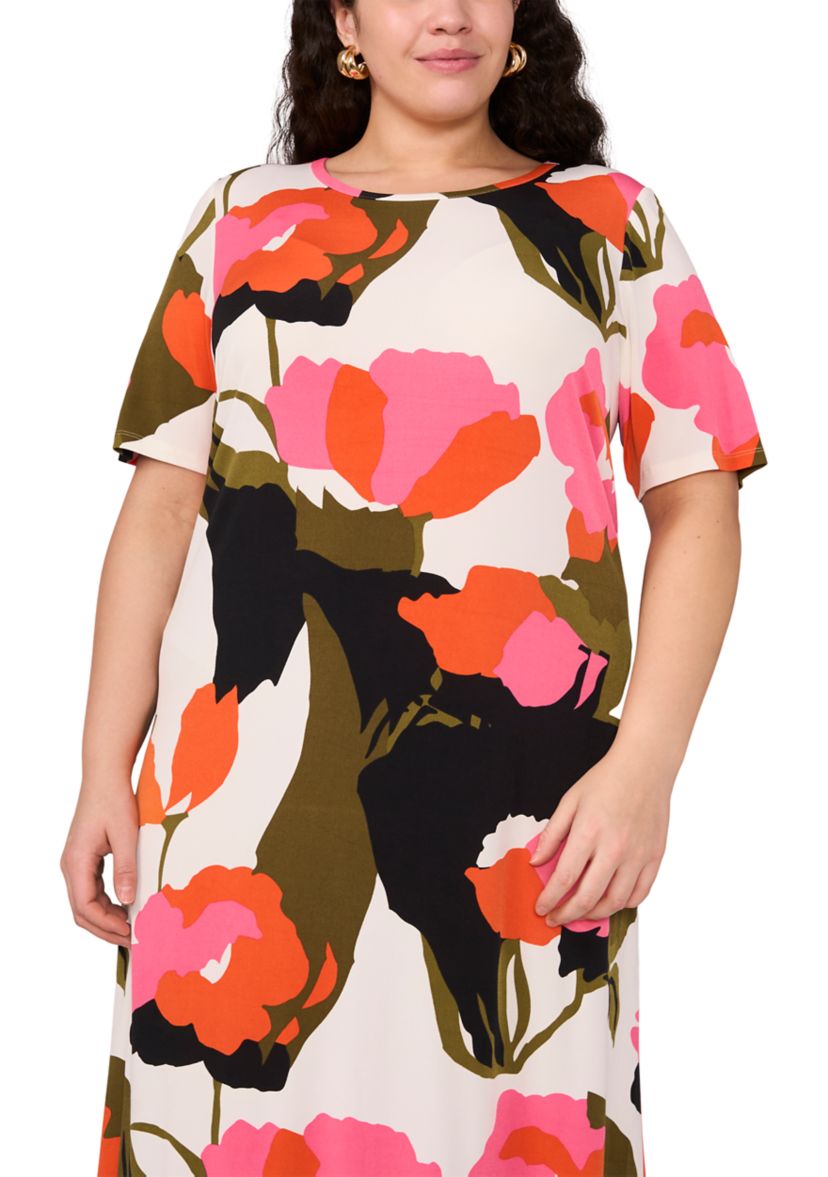 Plus Size Short Sleeve Crew Maxi Dress 