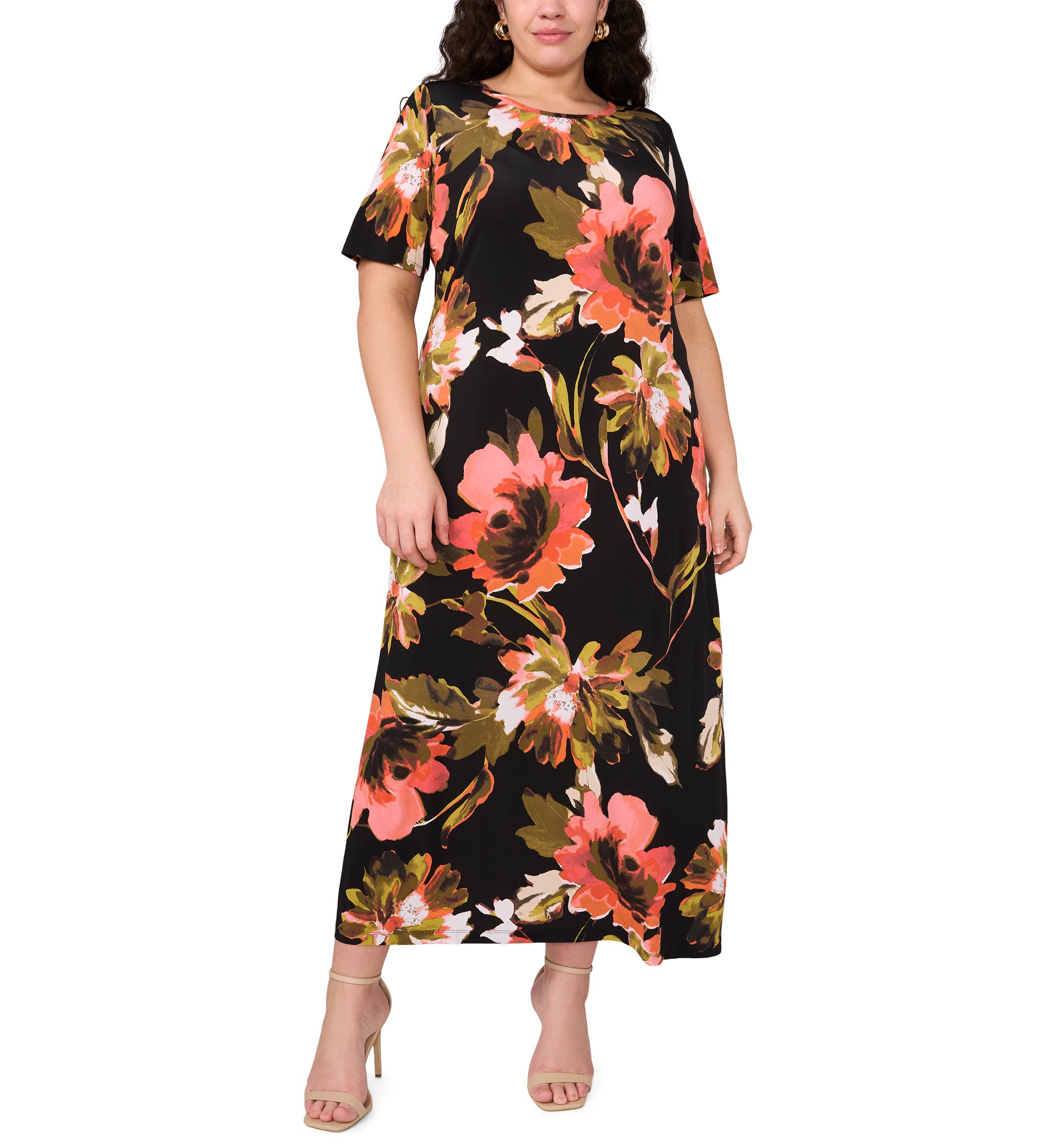 Plus Size Short Sleeve Crew Maxi Dress 