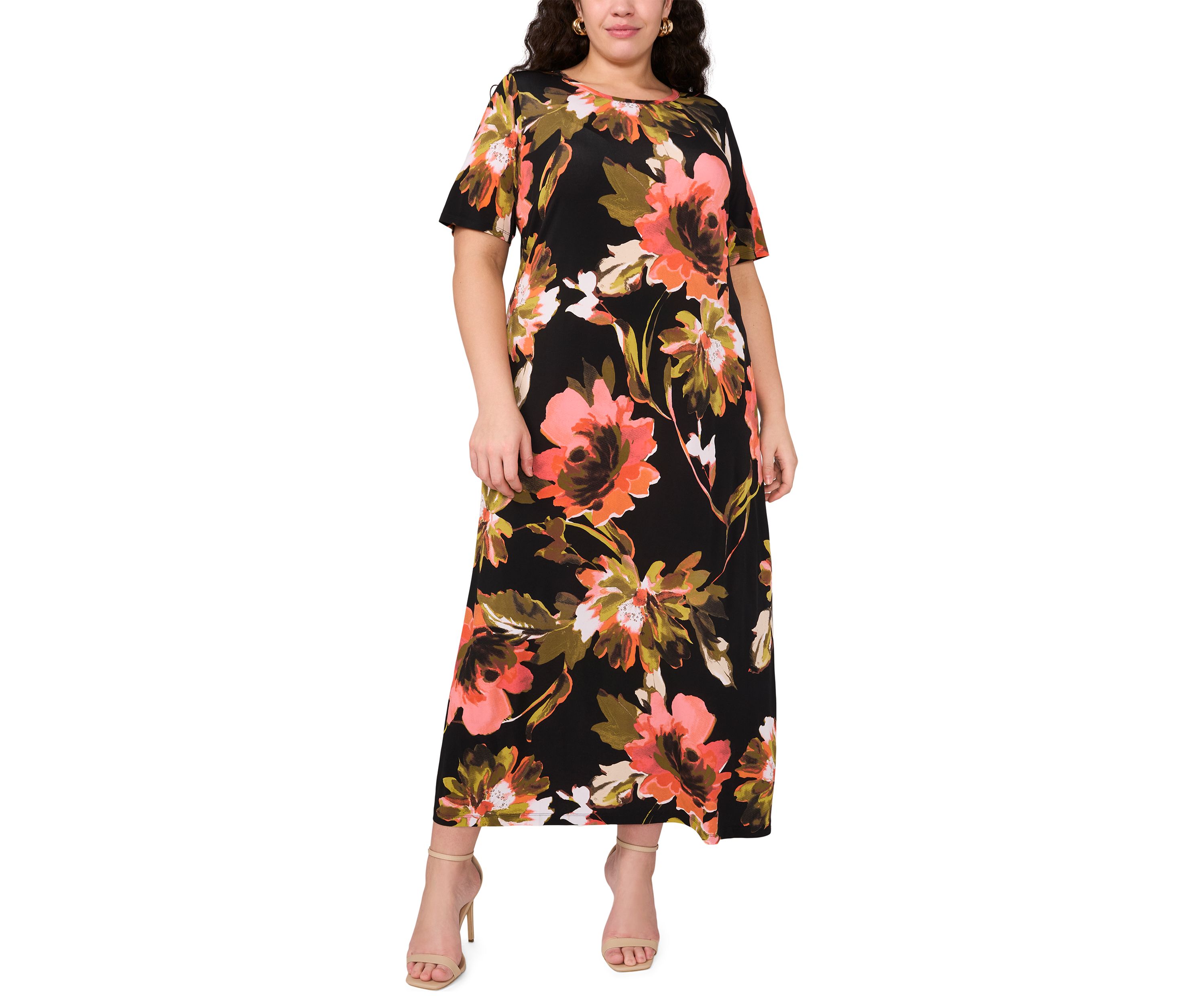 Plus Size Short Sleeve Crew Maxi Dress 