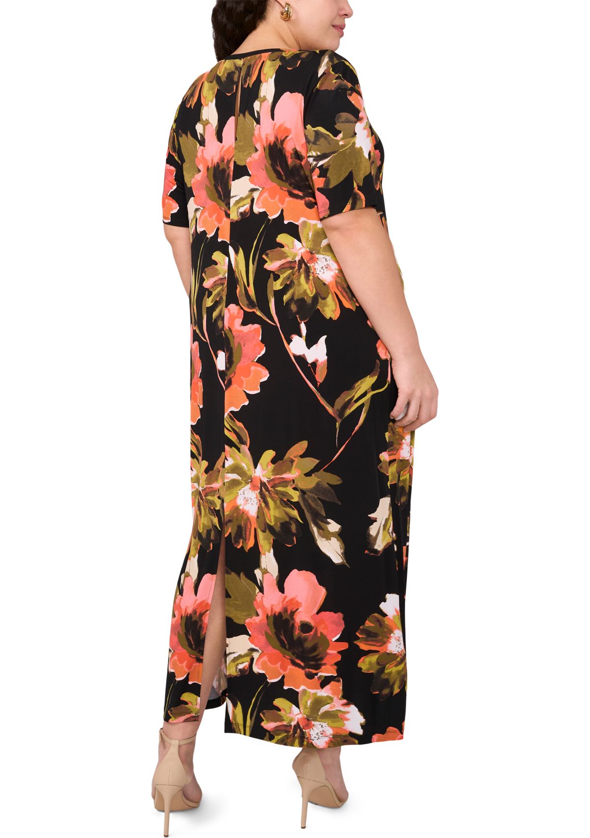 Plus Size Short Sleeve Crew Maxi Dress 