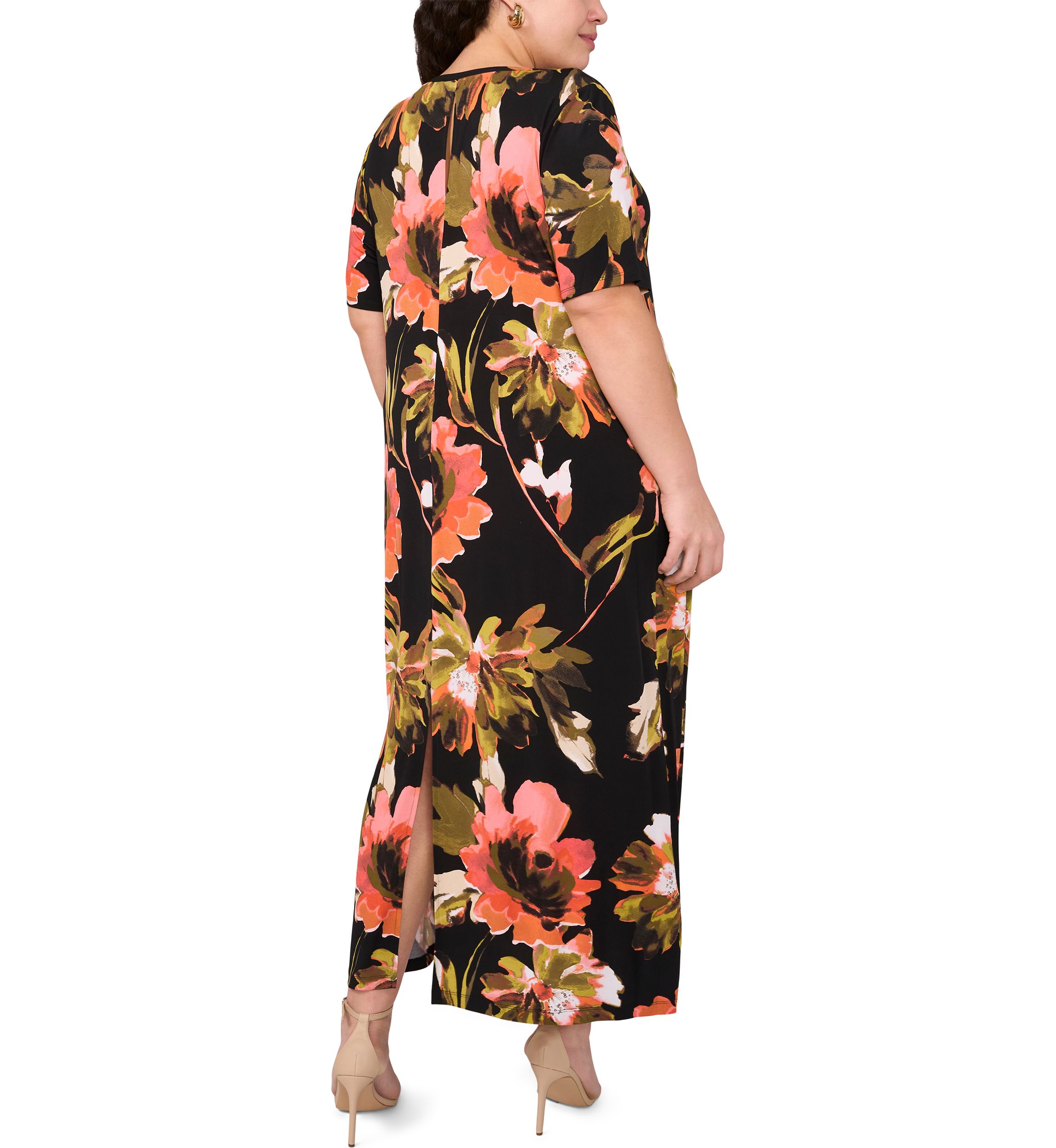Plus Size Short Sleeve Crew Maxi Dress 