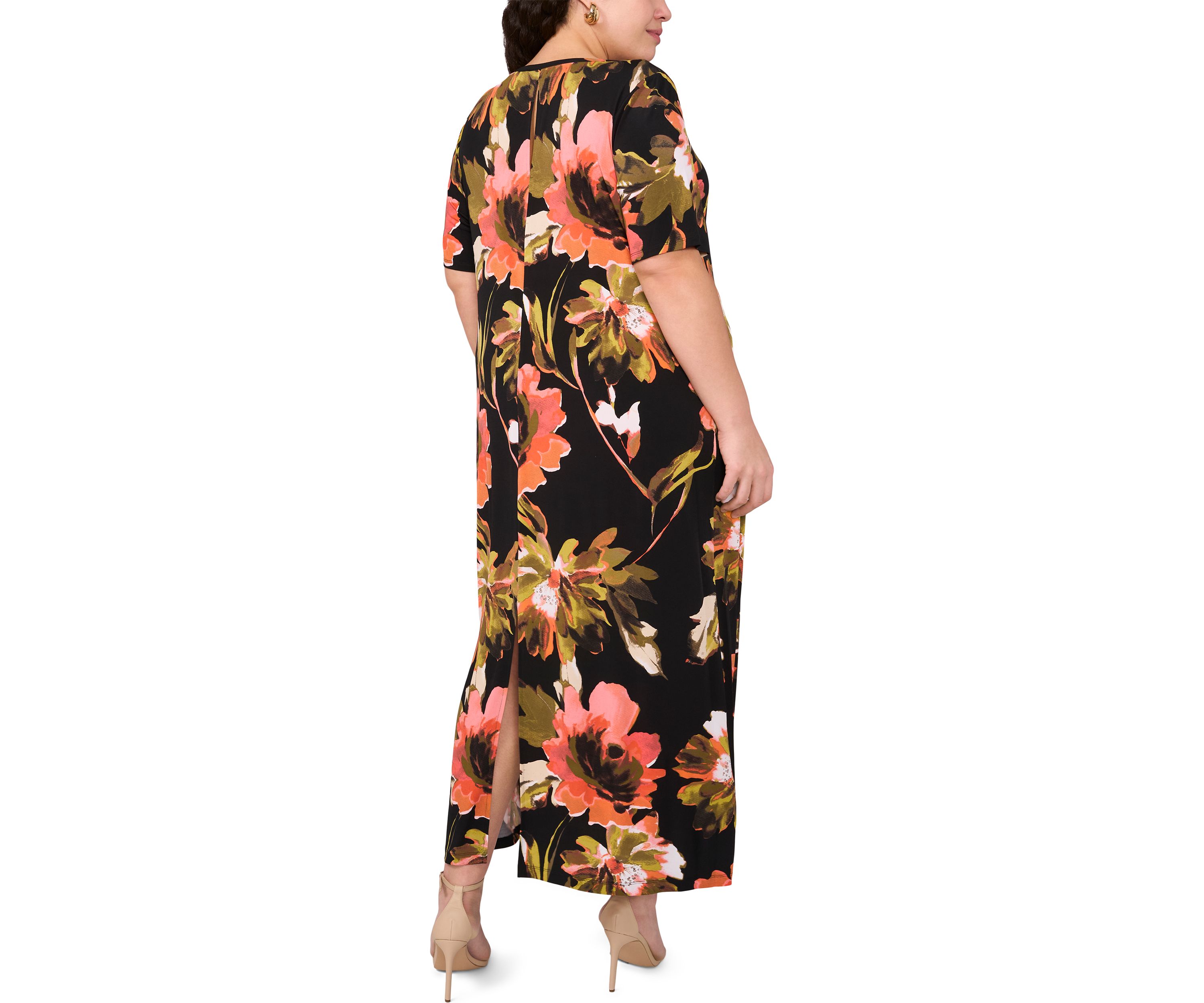 Plus Size Short Sleeve Crew Maxi Dress 