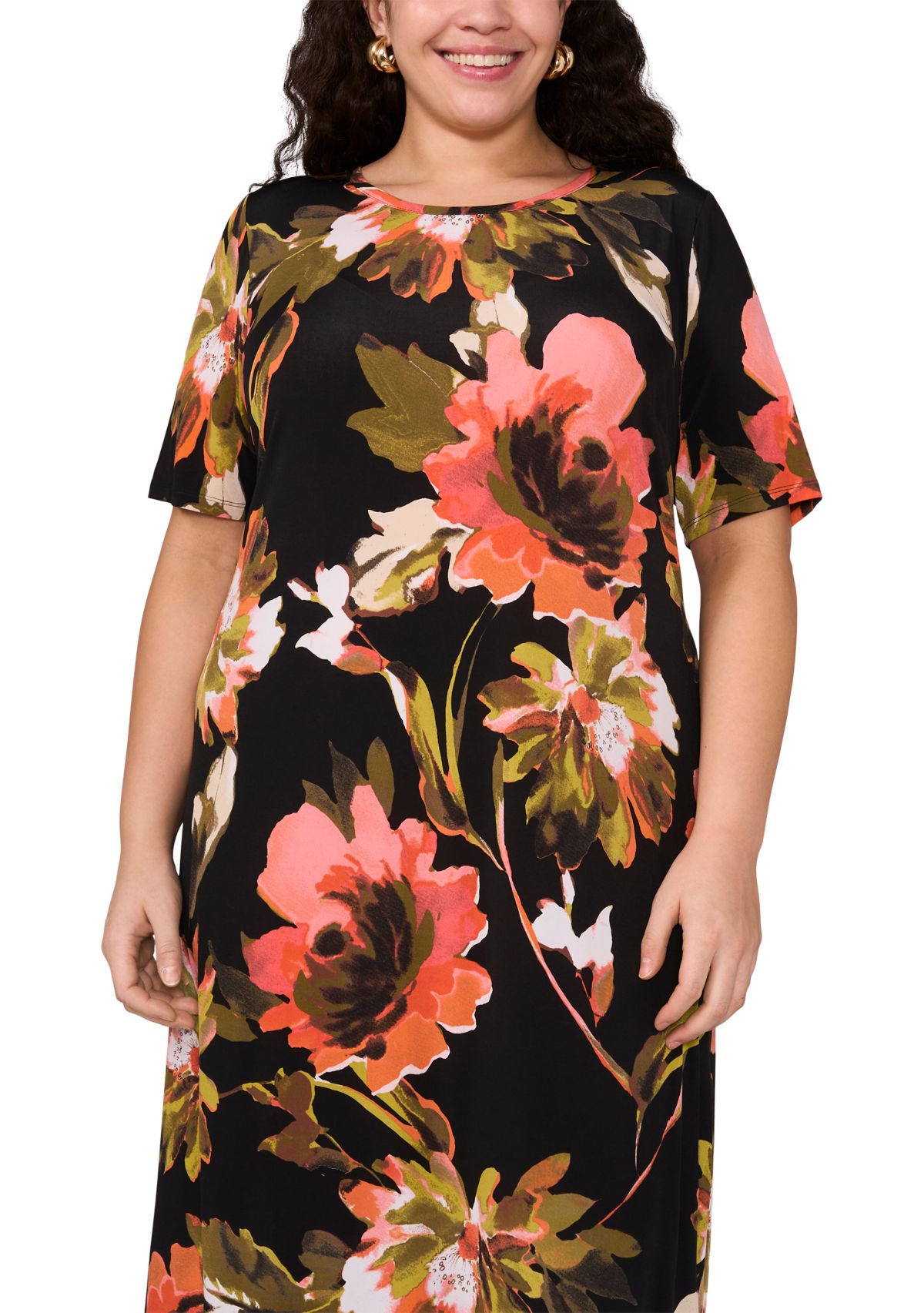 Plus Size Short Sleeve Crew Maxi Dress 