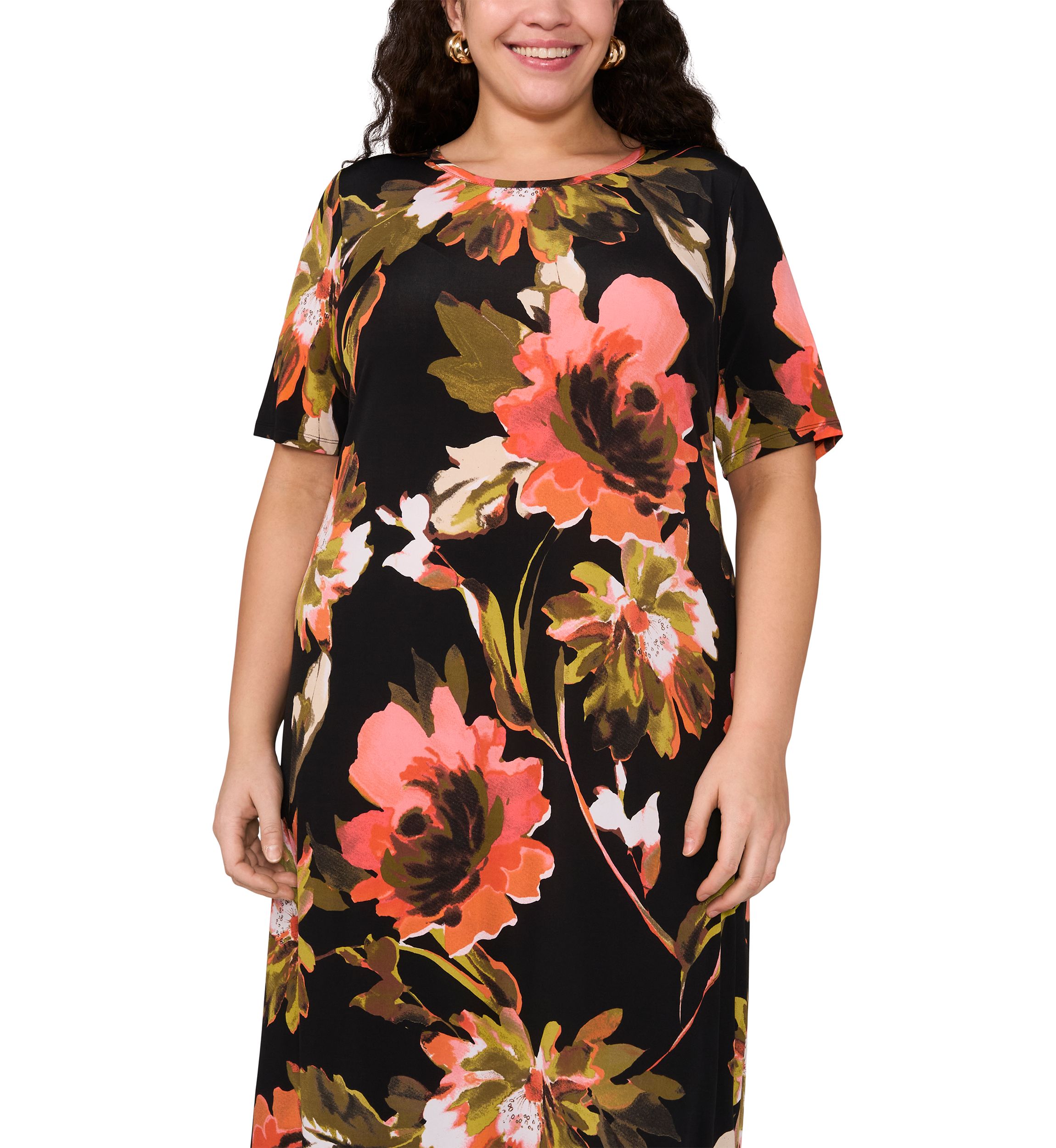 Plus Size Short Sleeve Crew Maxi Dress 