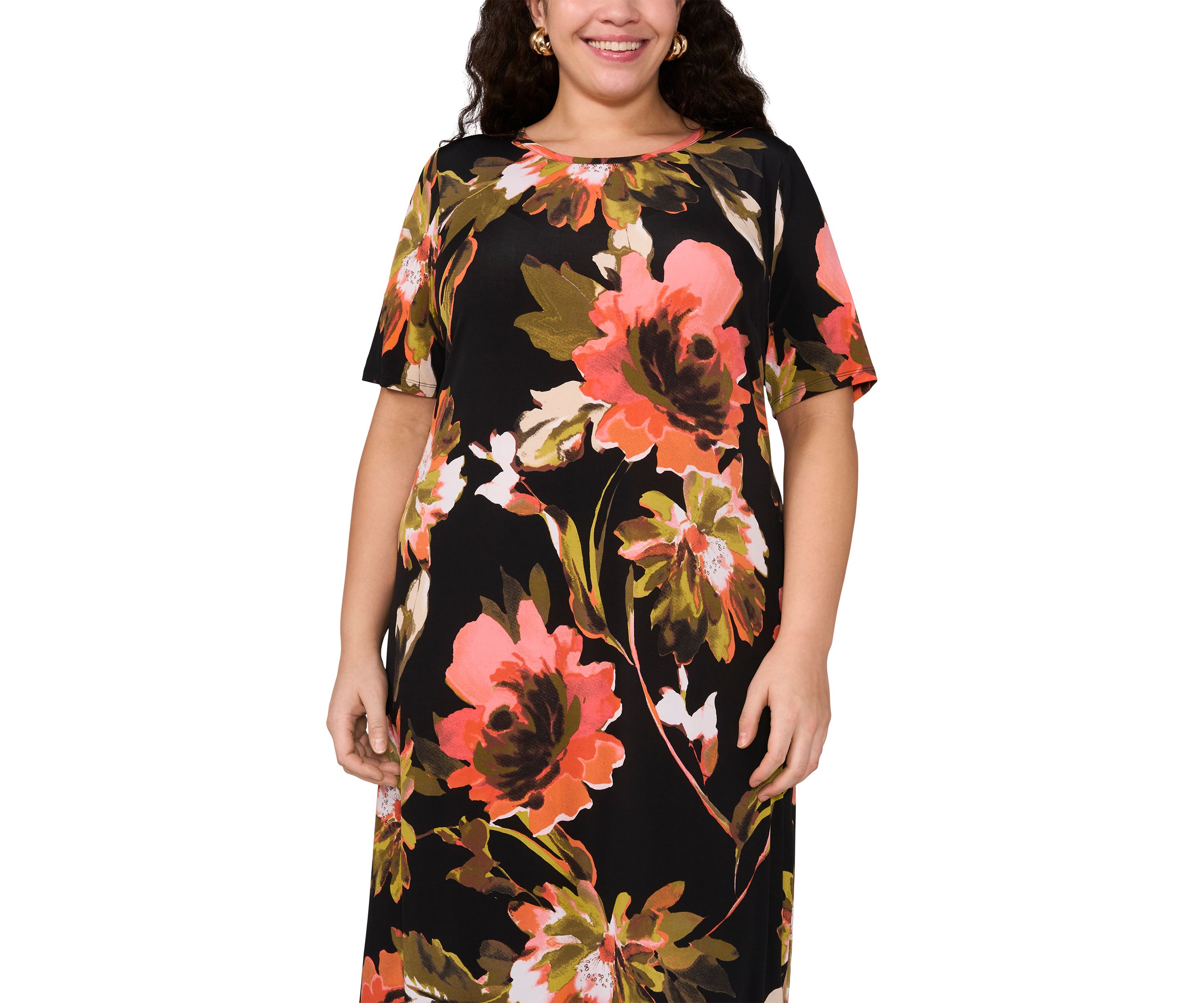 Plus Size Short Sleeve Crew Maxi Dress 