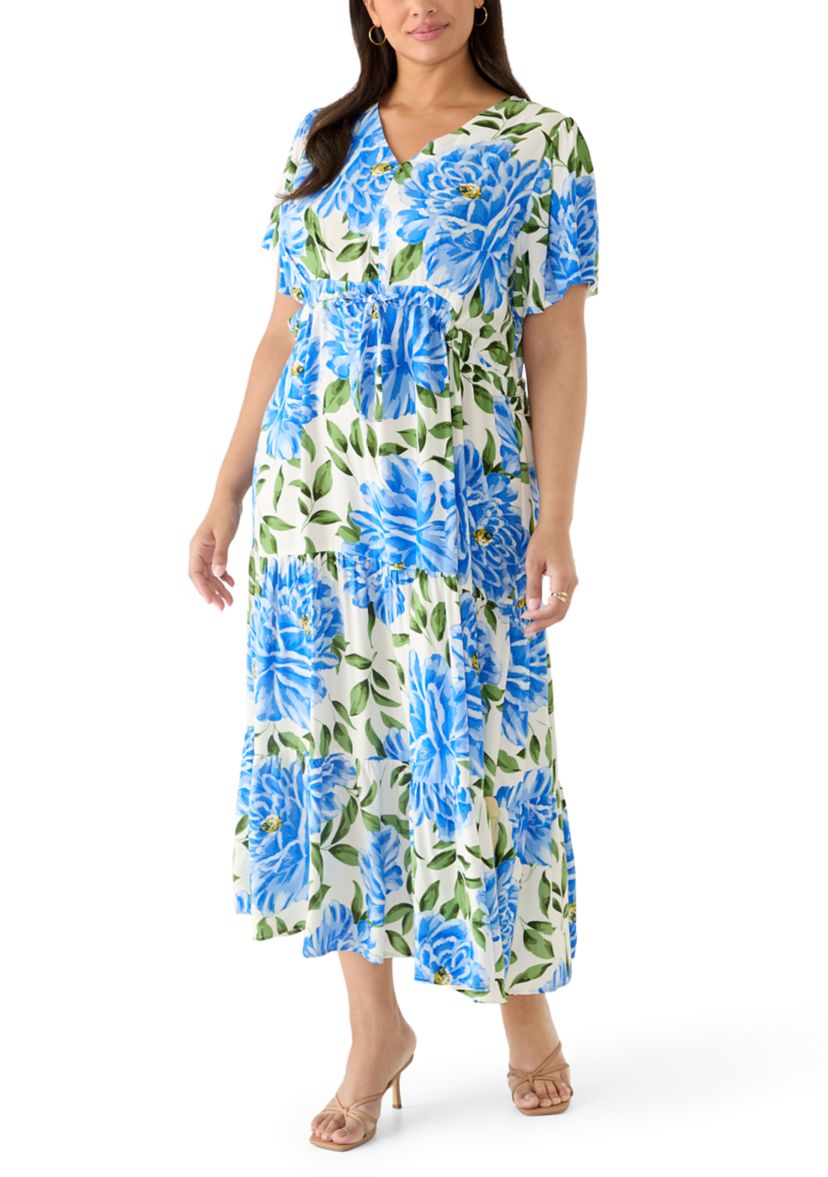Vince Camuto Plus Size Challis Flutter Sleeve Tiered Dress | Belk