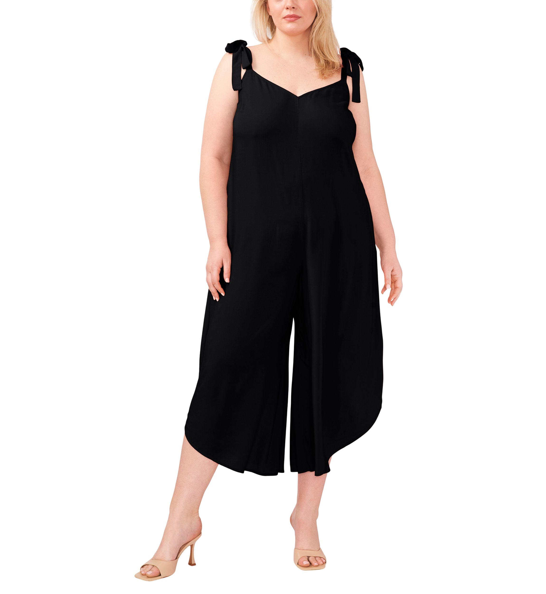 Plus Size Tie Shoulder Jumpsuit with Pockets