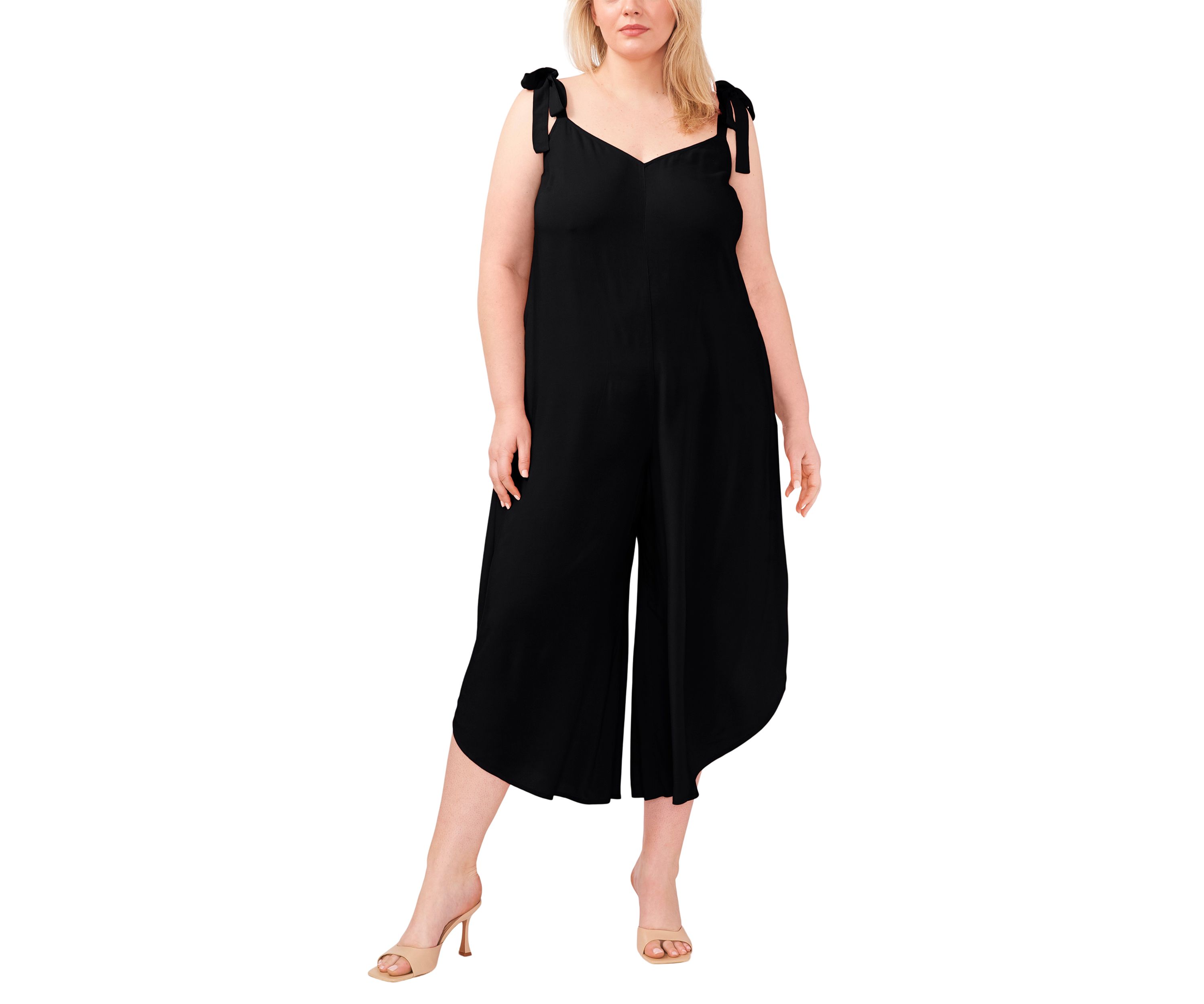 Plus Size Tie Shoulder Jumpsuit with Pockets