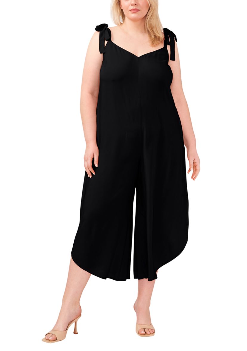 Plus Size Tie Shoulder Jumpsuit with Pockets