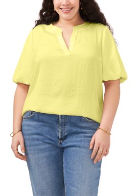 Vince Camuto Women's Plus Size Puff Sleeve Top, Yellow, 2X