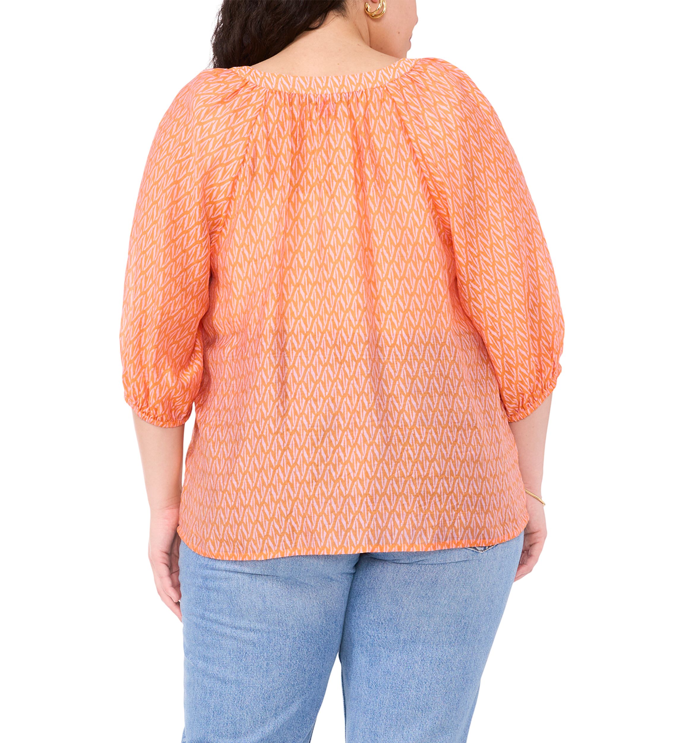 Plus Size 3/4 Sleeve Woven Printed Blouse