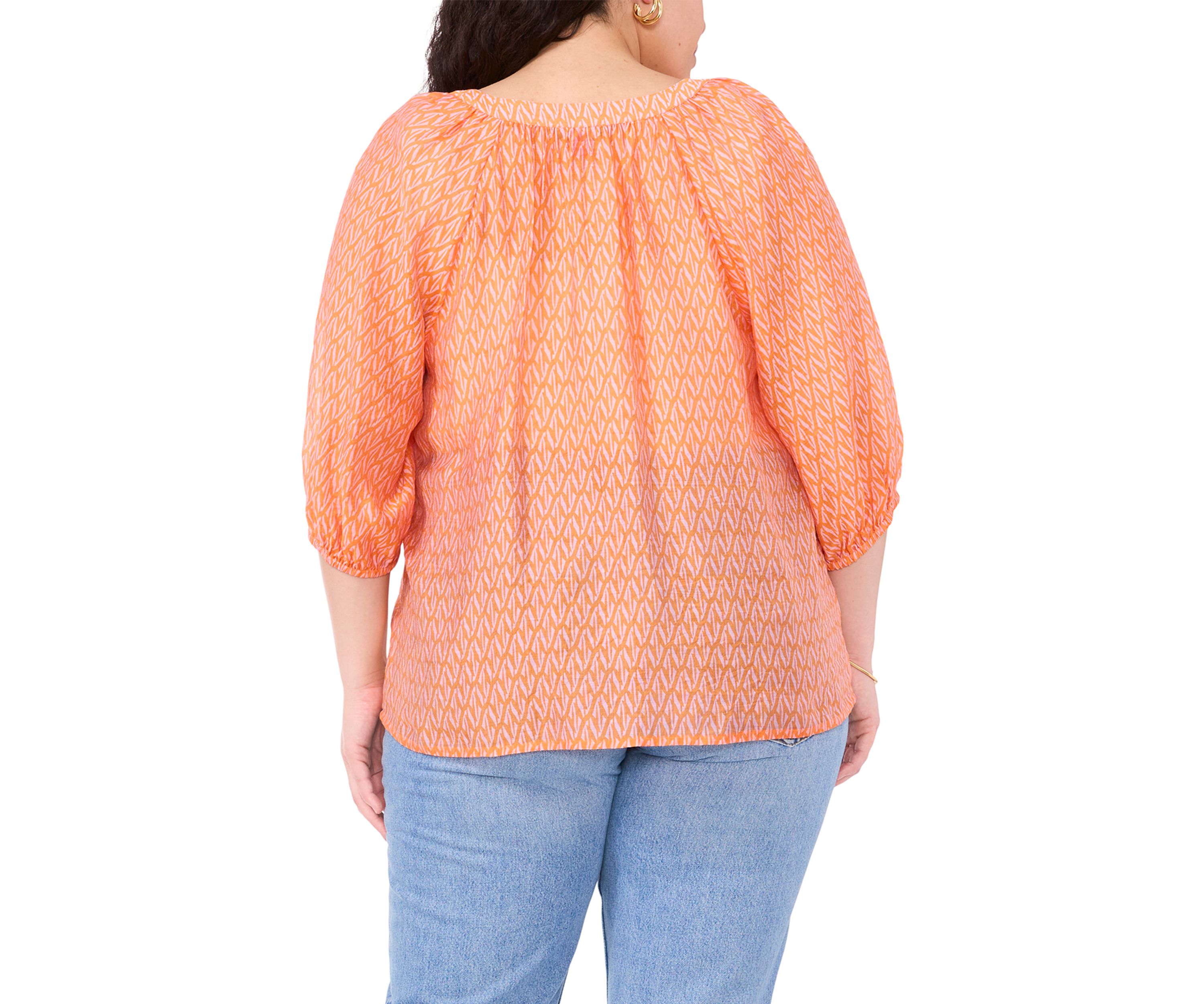 Plus Size 3/4 Sleeve Woven Printed Blouse