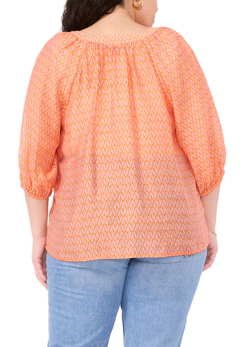 Plus Size 3/4 Sleeve Woven Printed Blouse