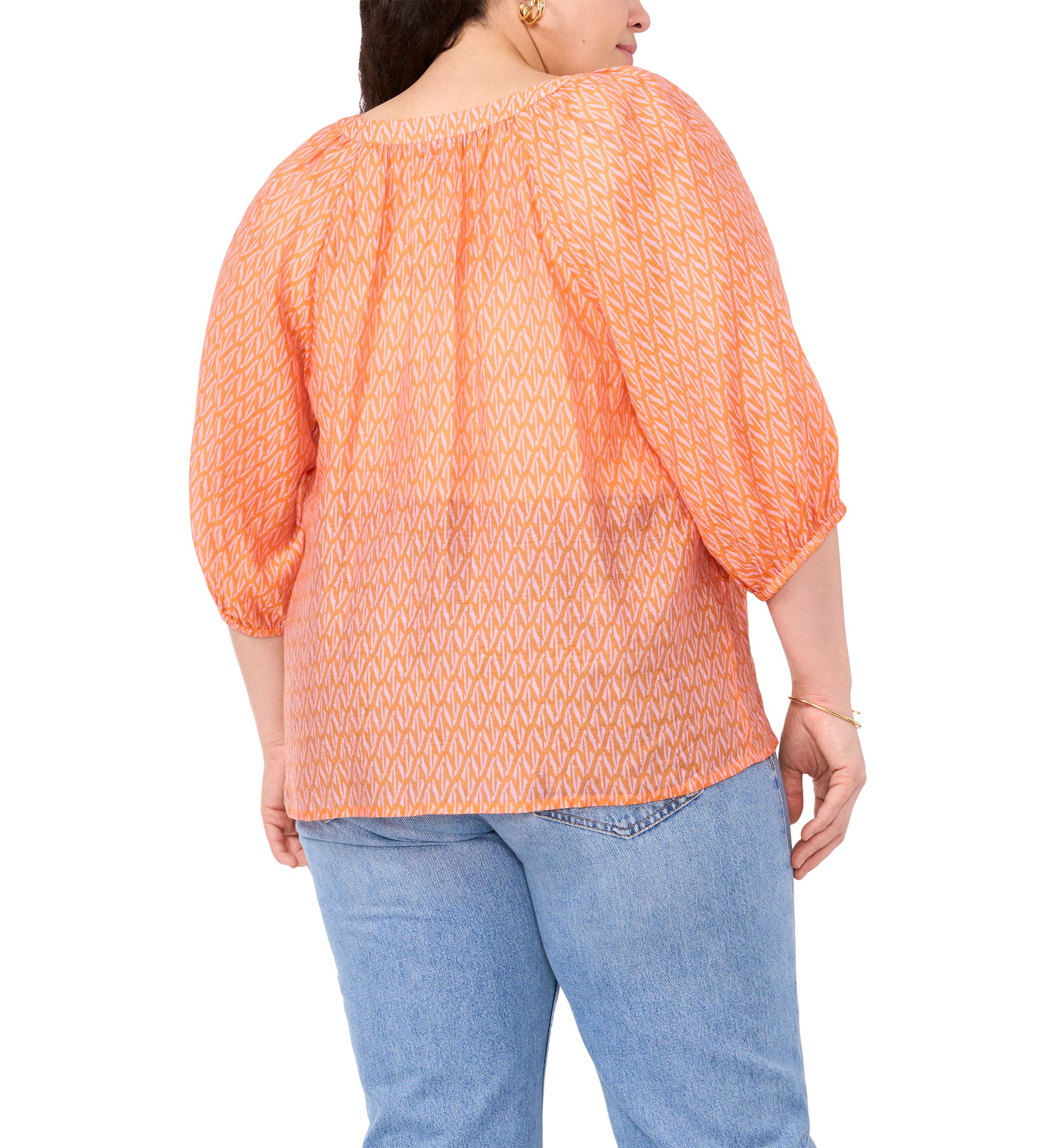 Plus Size 3/4 Sleeve Woven Printed Blouse