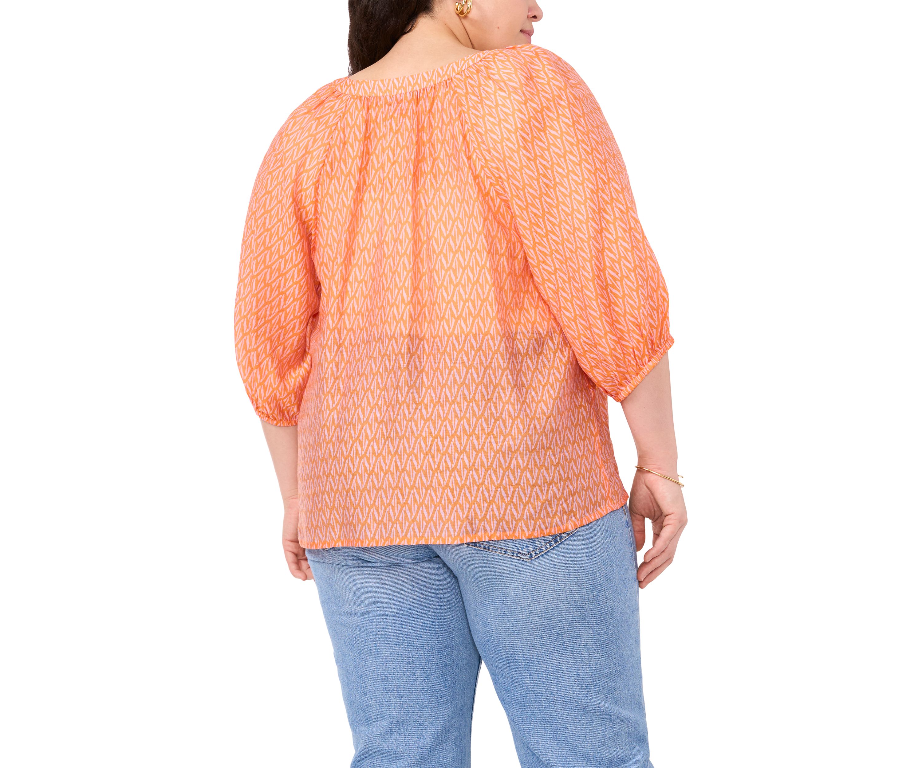 Plus Size 3/4 Sleeve Woven Printed Blouse
