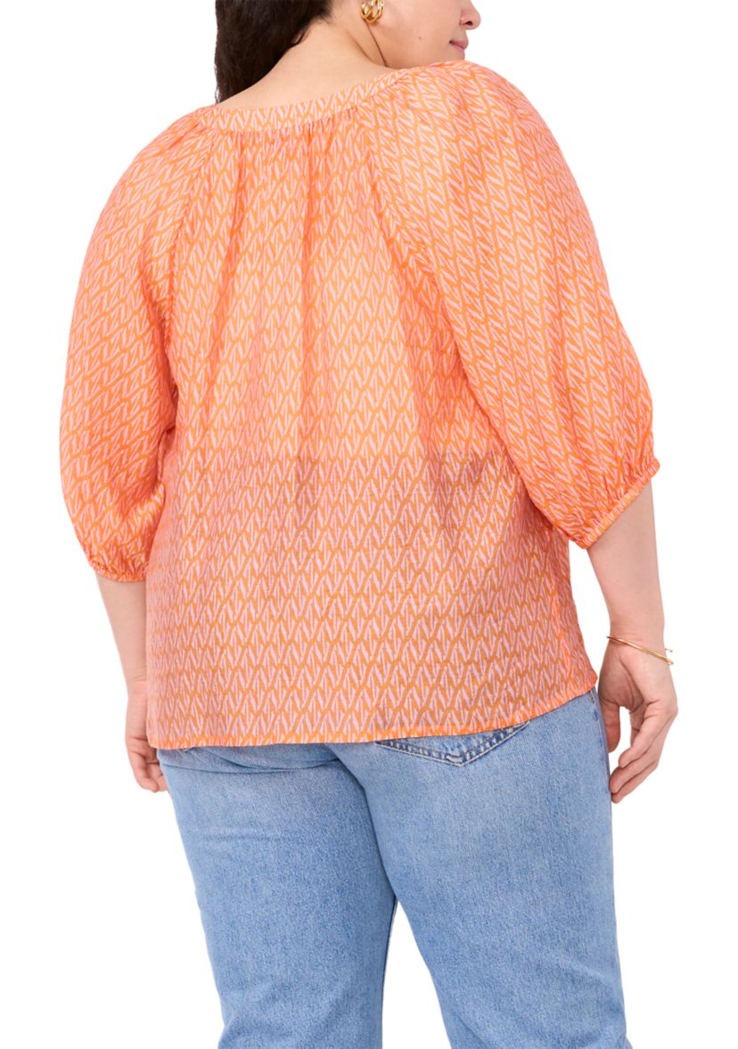 Plus Size 3/4 Sleeve Woven Printed Blouse