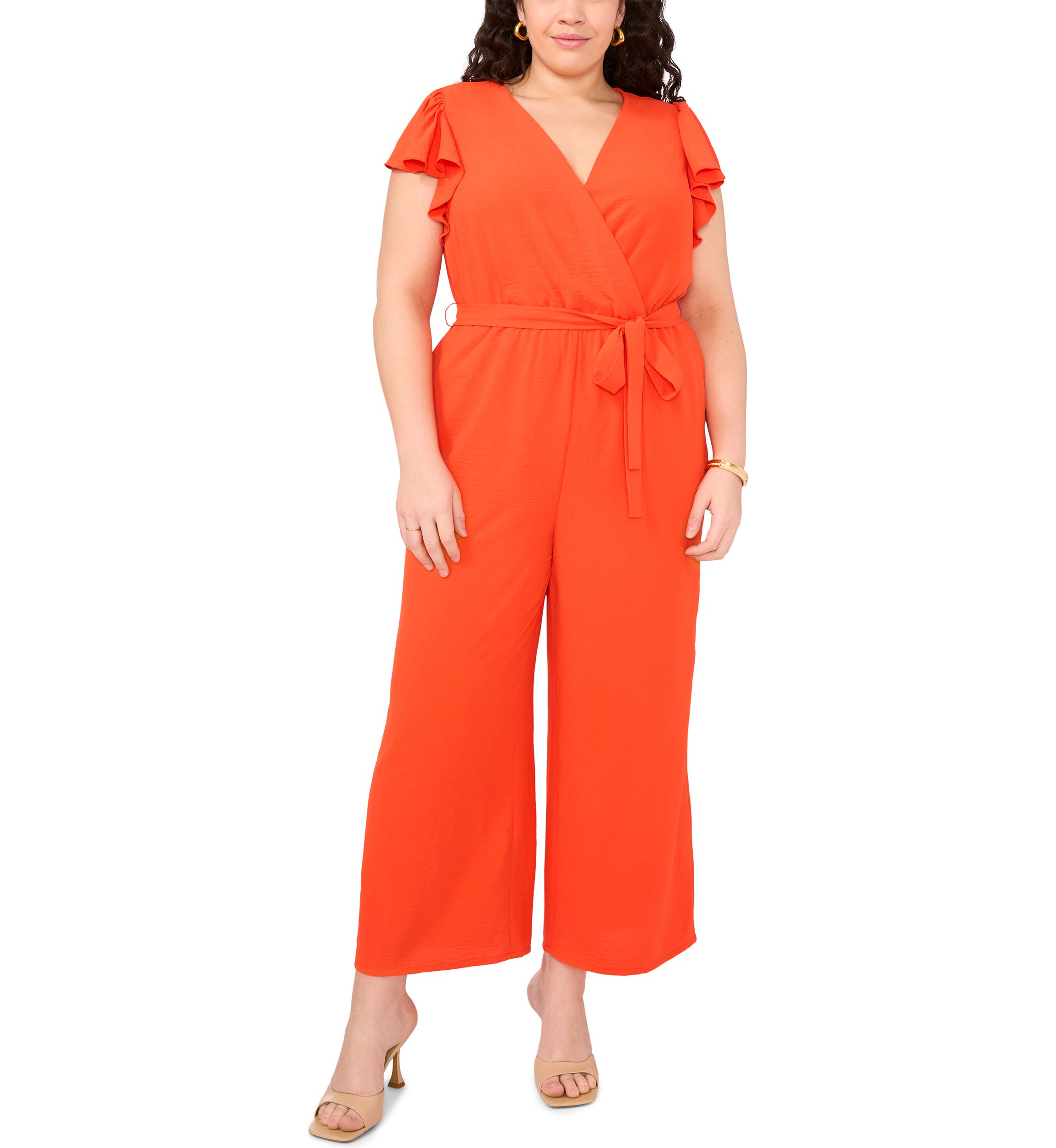 Plus Size V-Neck Flutter Sleeve Jumpsuit