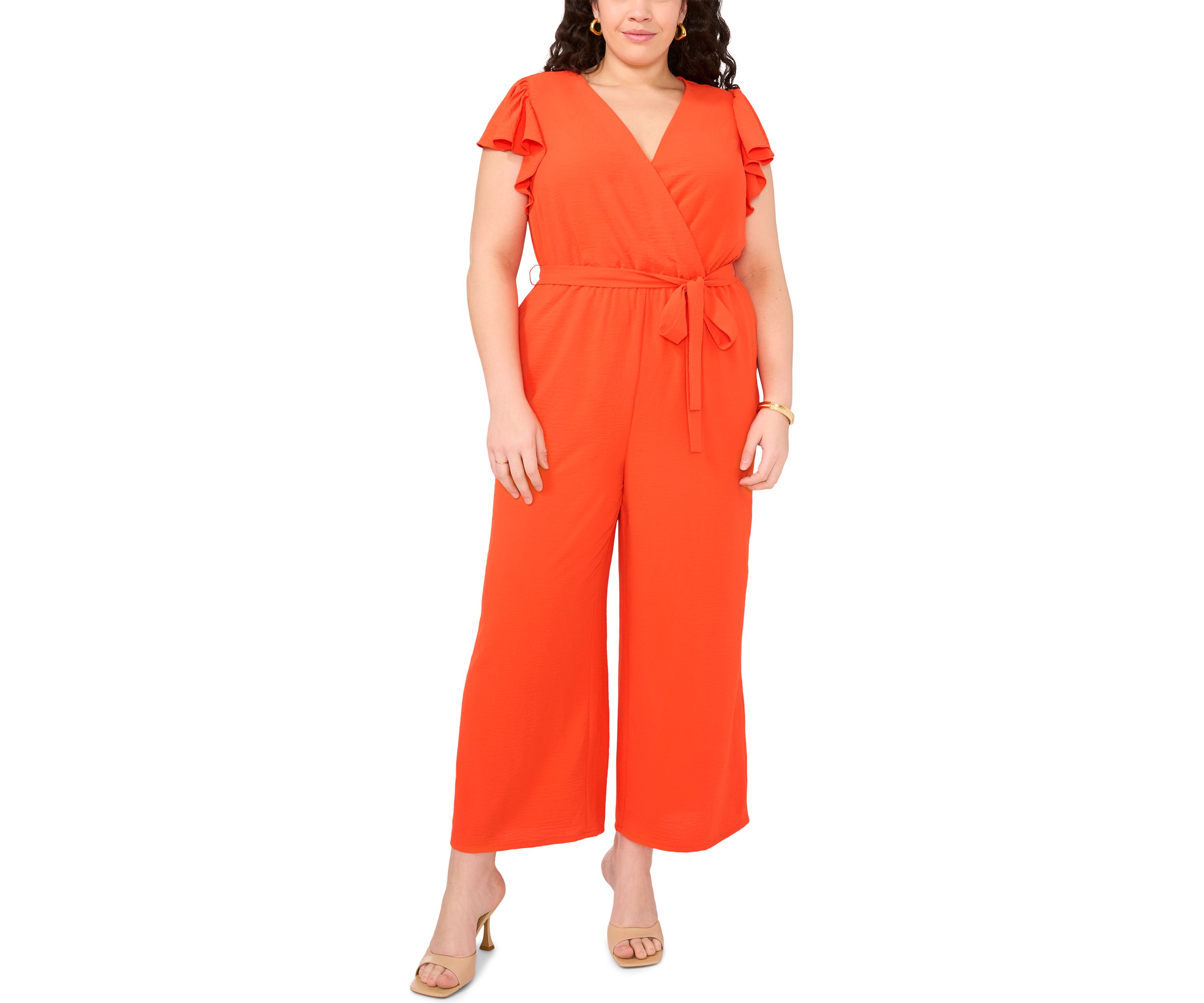 Plus Size V-Neck Flutter Sleeve Jumpsuit