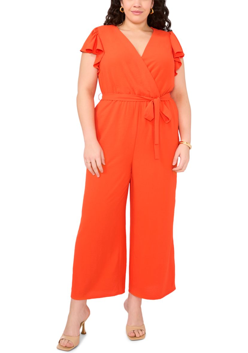 Plus Size V-Neck Flutter Sleeve Jumpsuit
