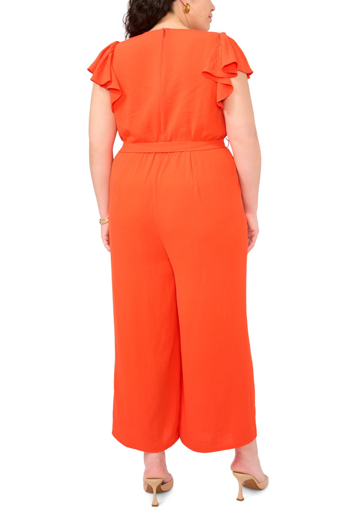 Plus Size V-Neck Flutter Sleeve Jumpsuit
