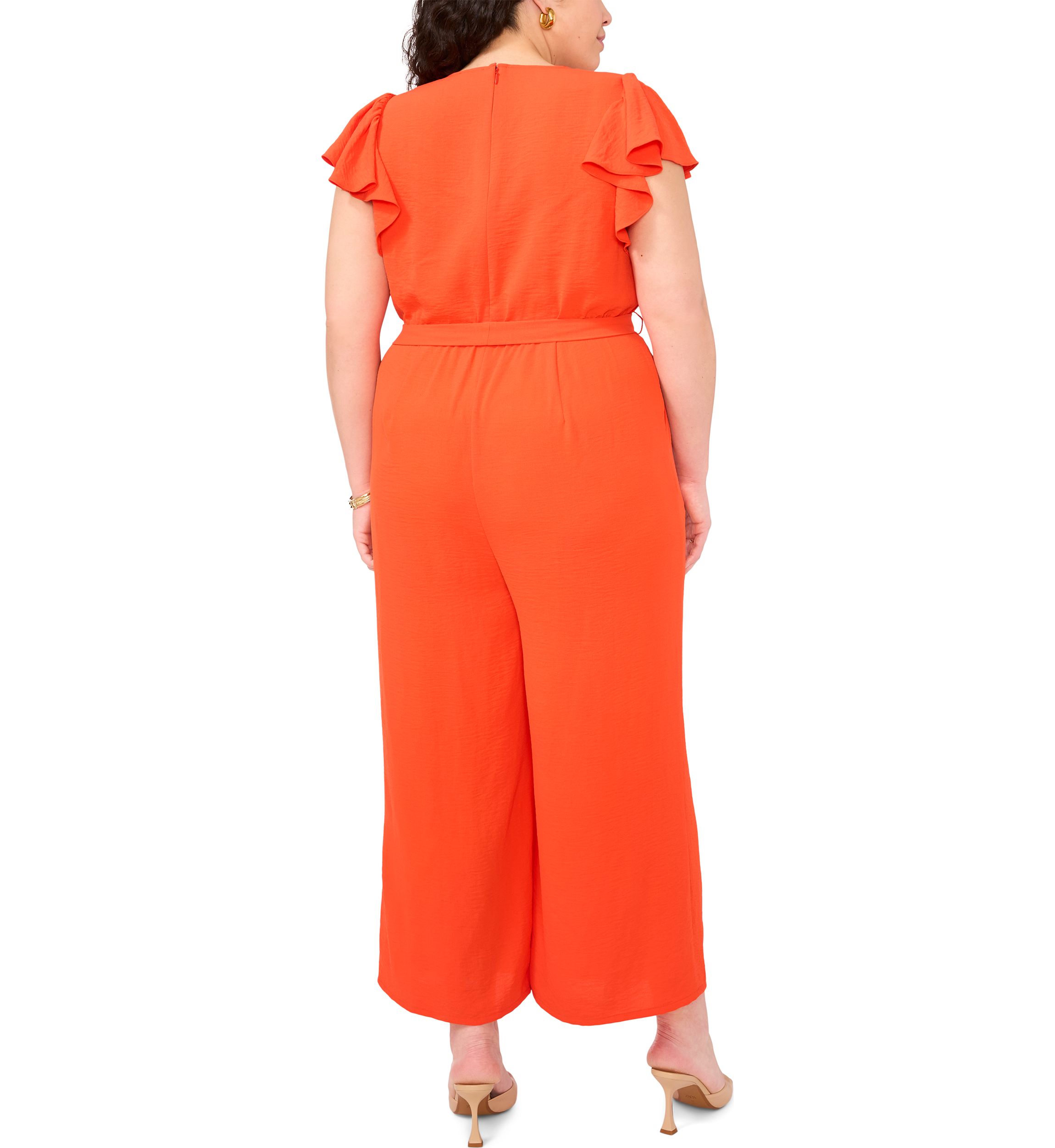 Plus Size V-Neck Flutter Sleeve Jumpsuit