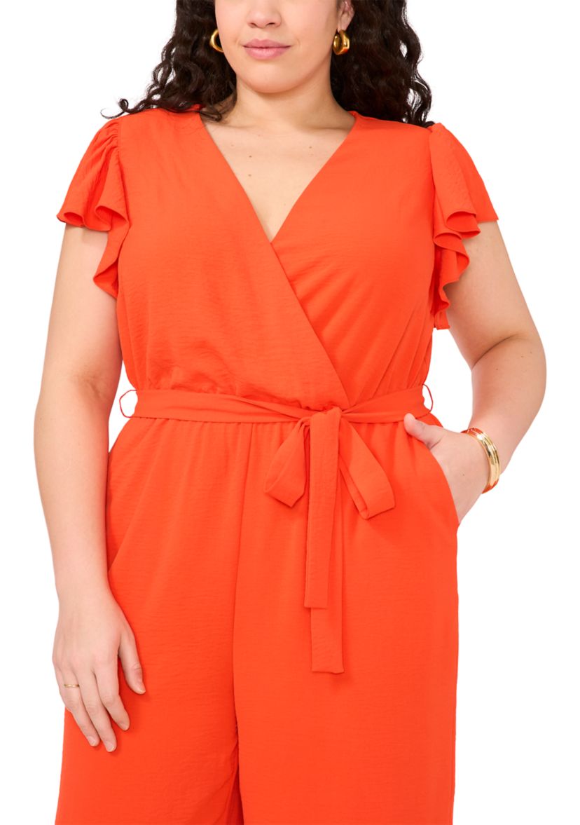Plus Size V-Neck Flutter Sleeve Jumpsuit