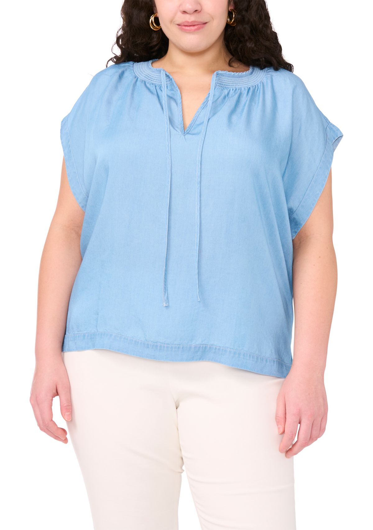 Plus Size Short Sleeve Peasant Blouse 