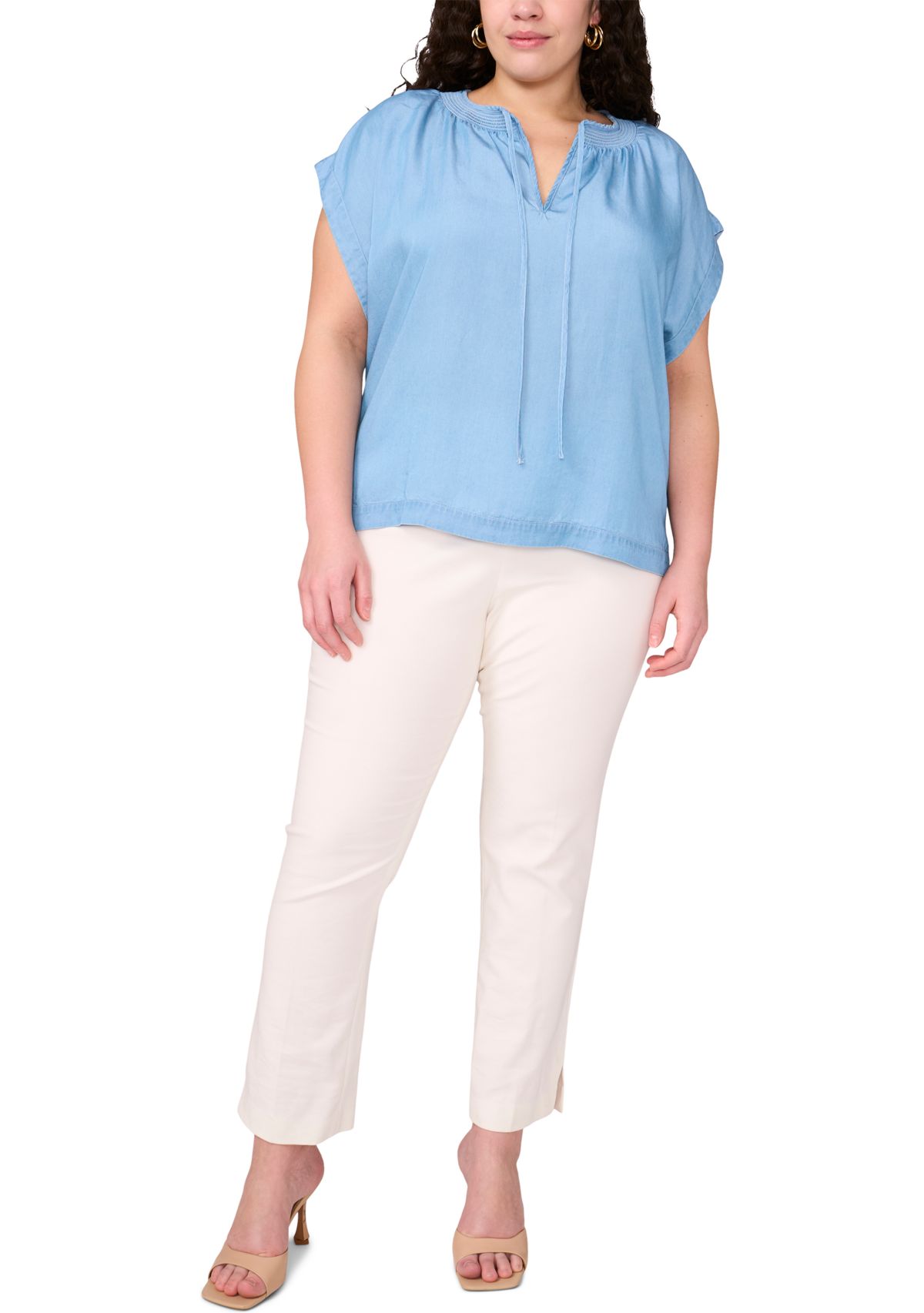 Plus Size Short Sleeve Peasant Blouse 