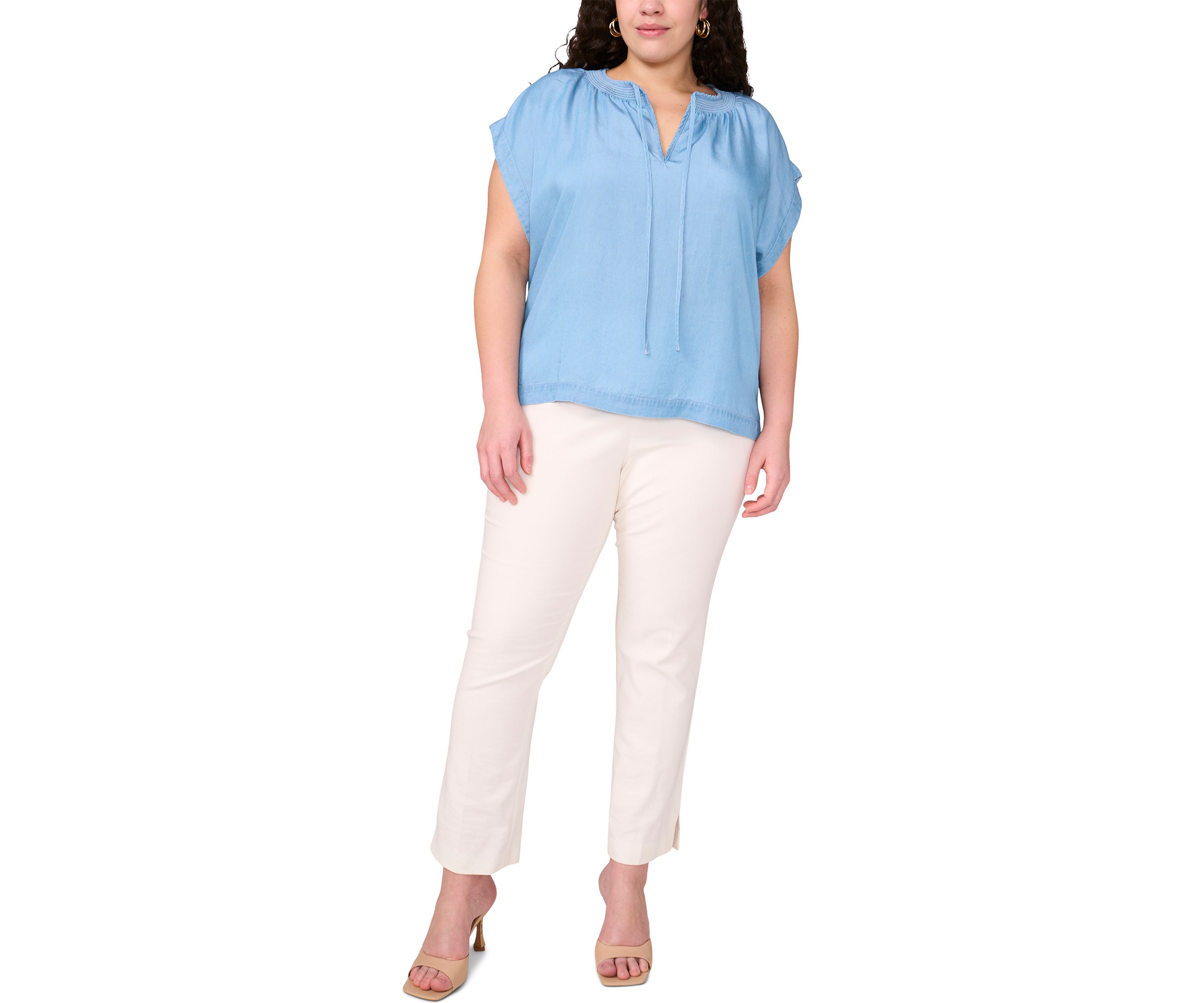 Plus Size Short Sleeve Peasant Blouse 
