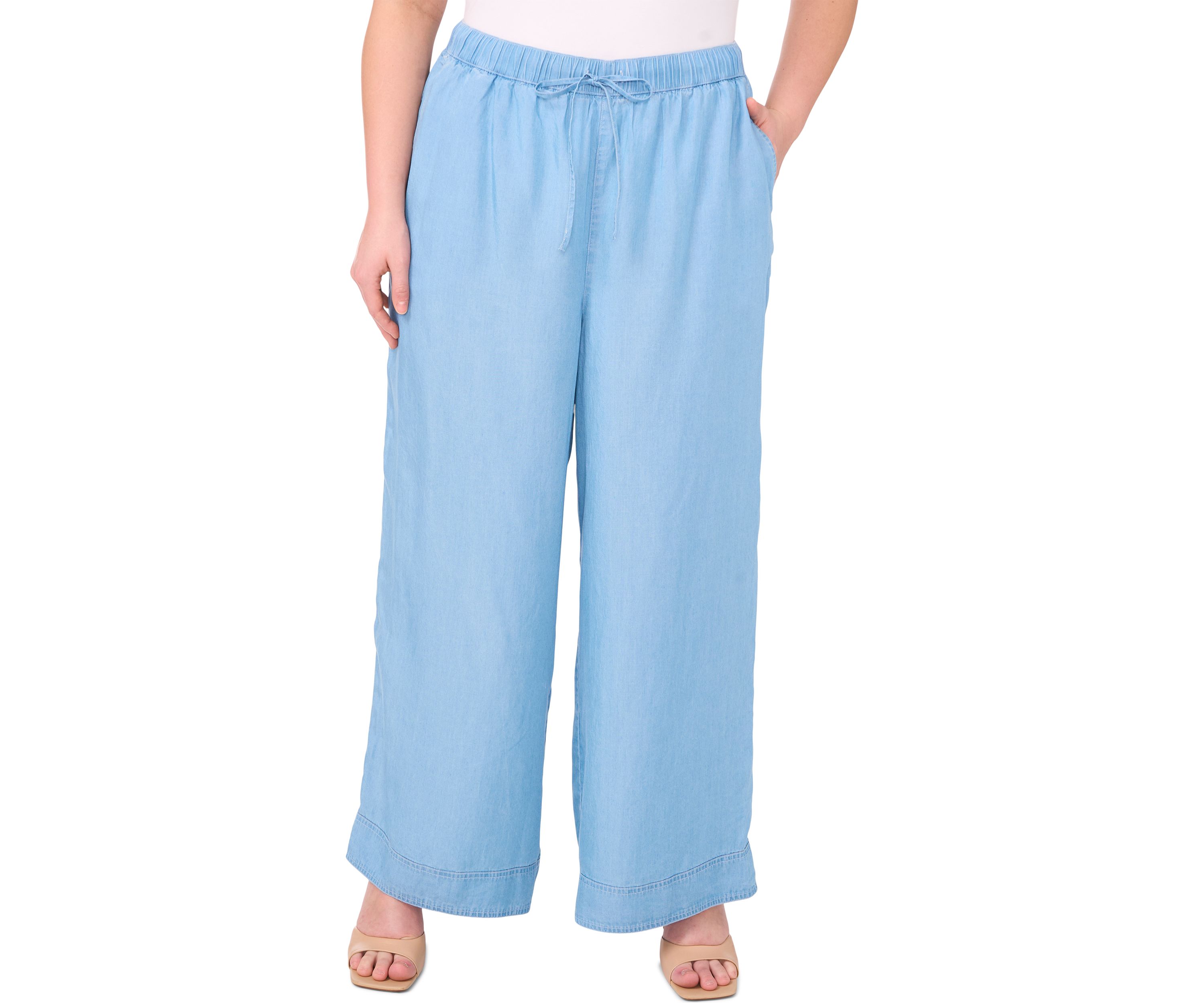 Plus Size Chambray Pants with Drawstring 