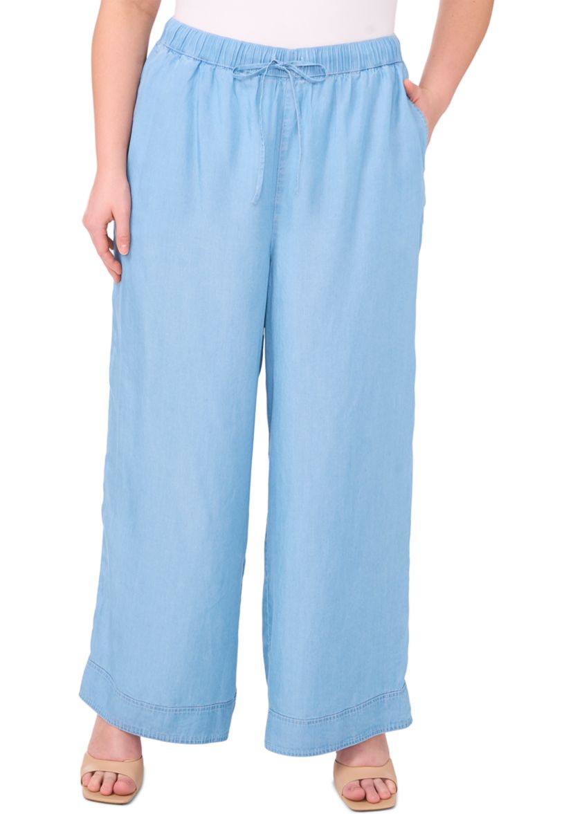 Plus Size Chambray Pants with Drawstring 