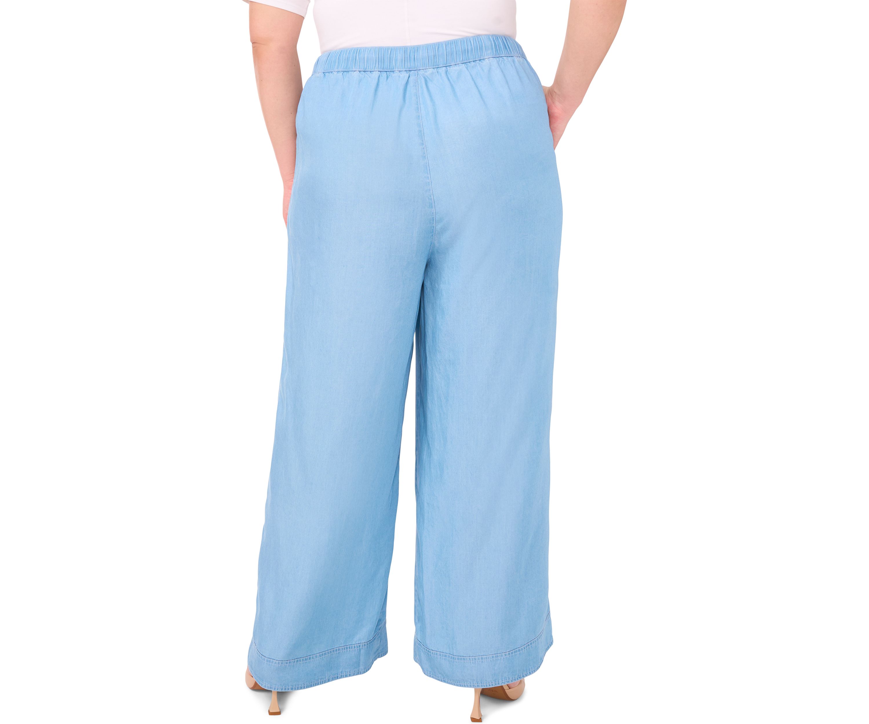 Plus Size Chambray Pants with Drawstring 