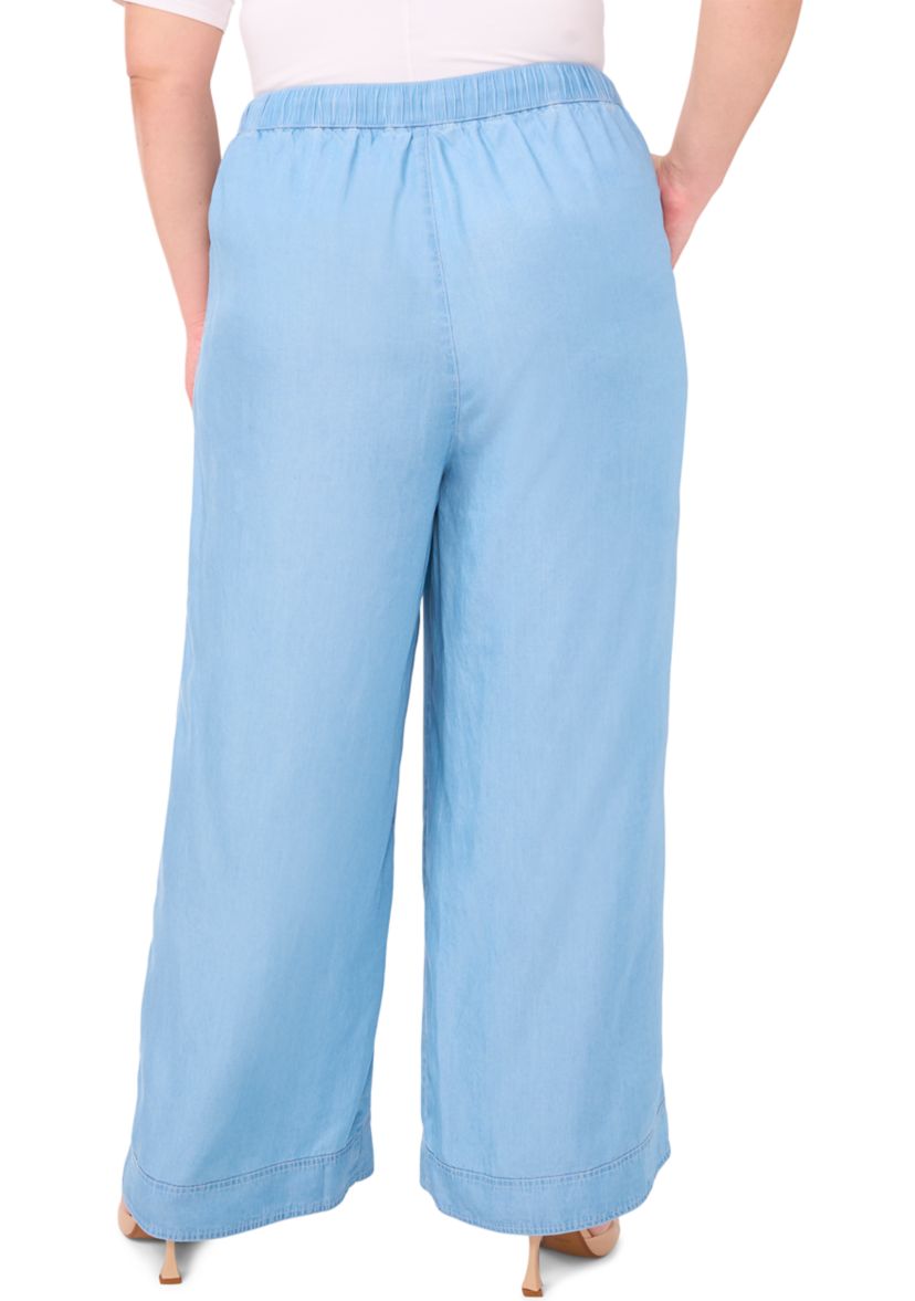 Plus Size Chambray Pants with Drawstring 
