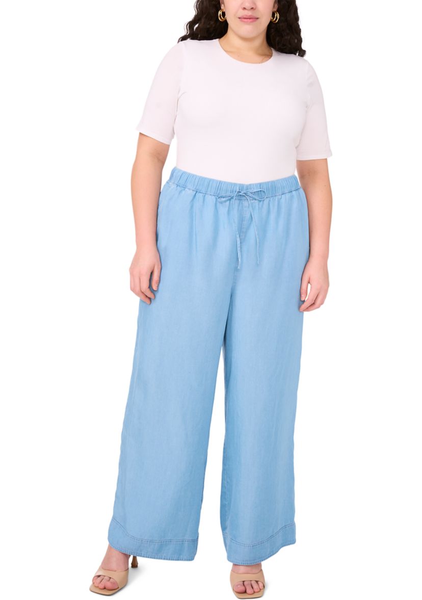 Plus Size Chambray Pants with Drawstring 