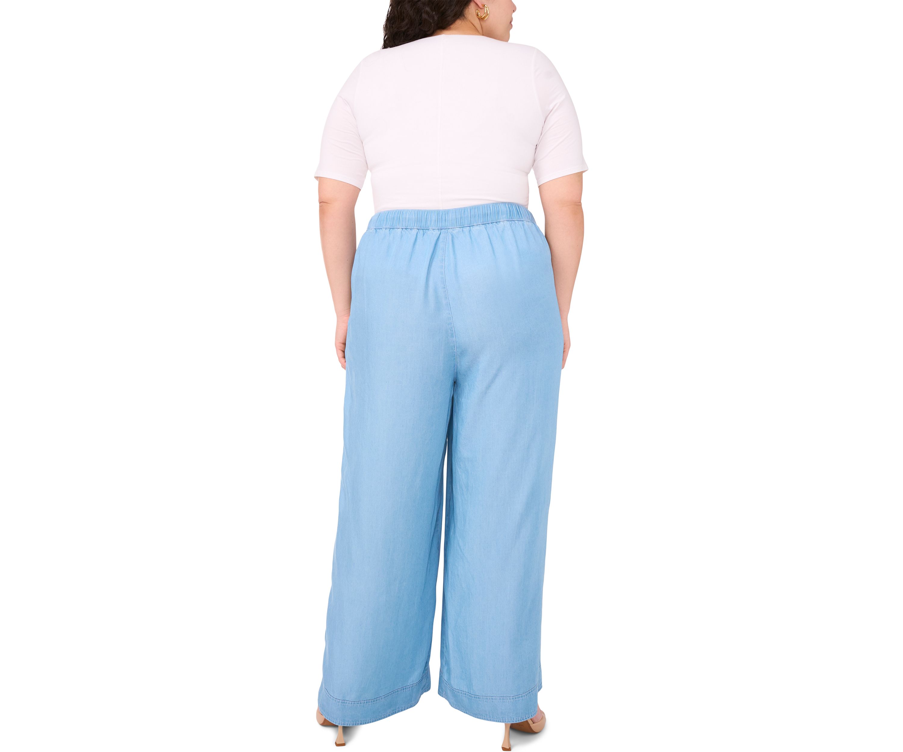 Plus Size Chambray Pants with Drawstring 