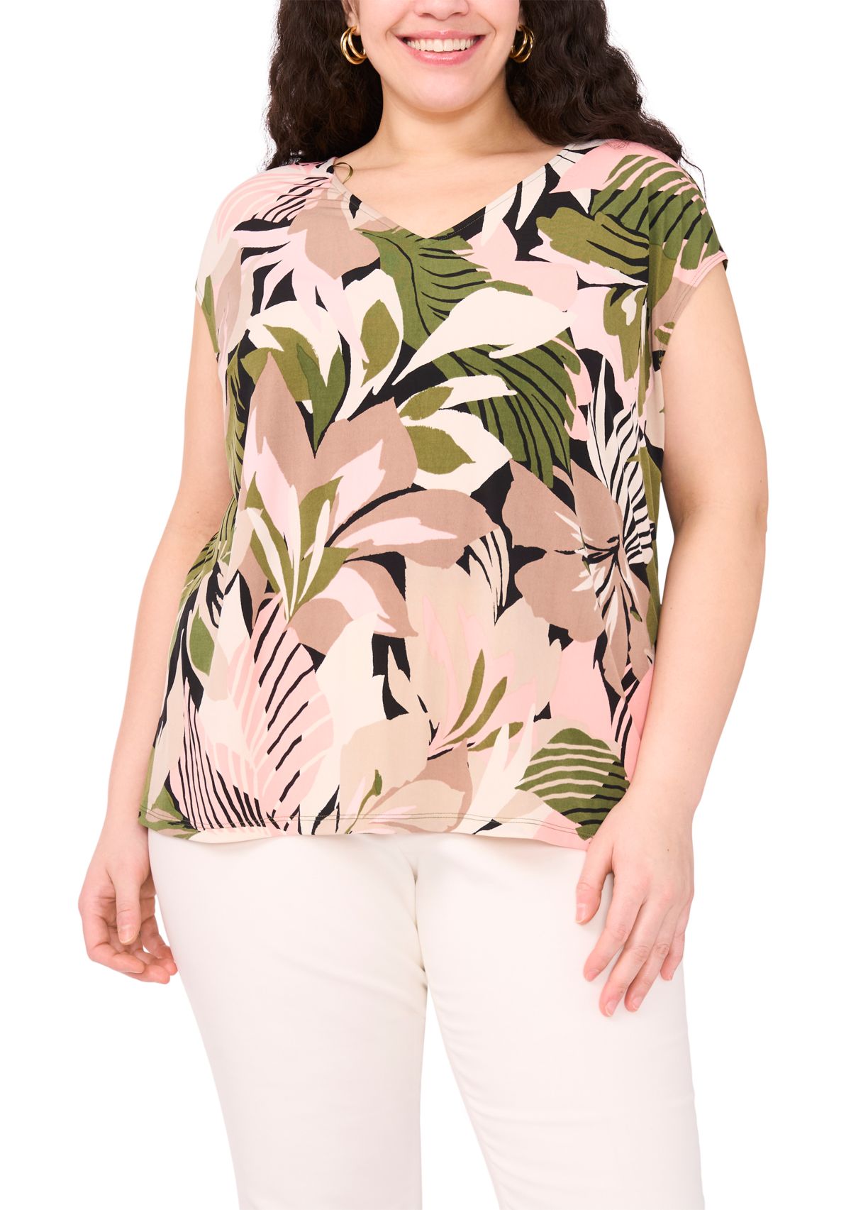 Plus Size Printed V-Neck Top