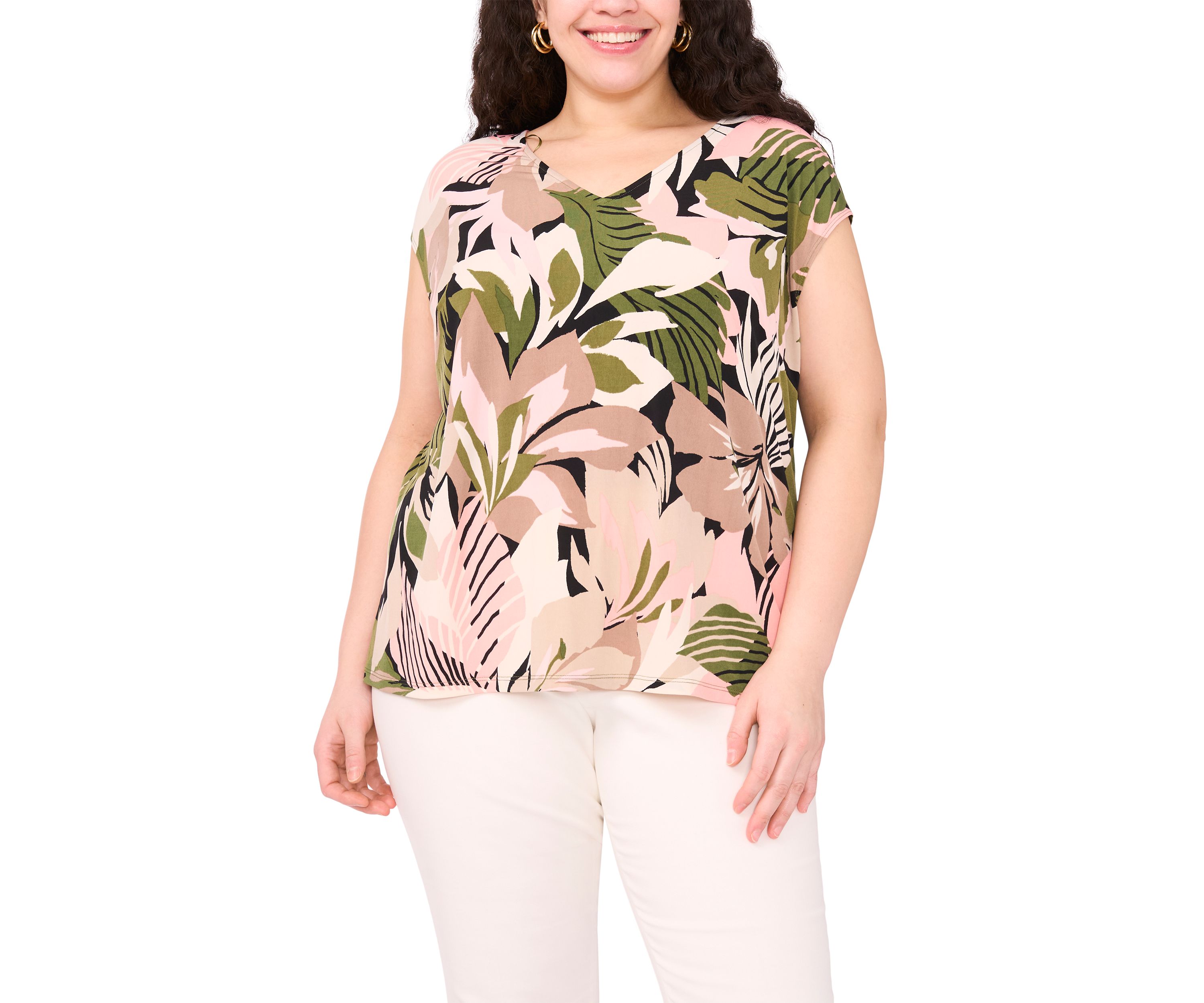 Plus Size Printed V-Neck Top