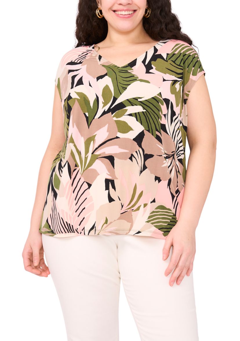 Plus Size Printed V-Neck Top