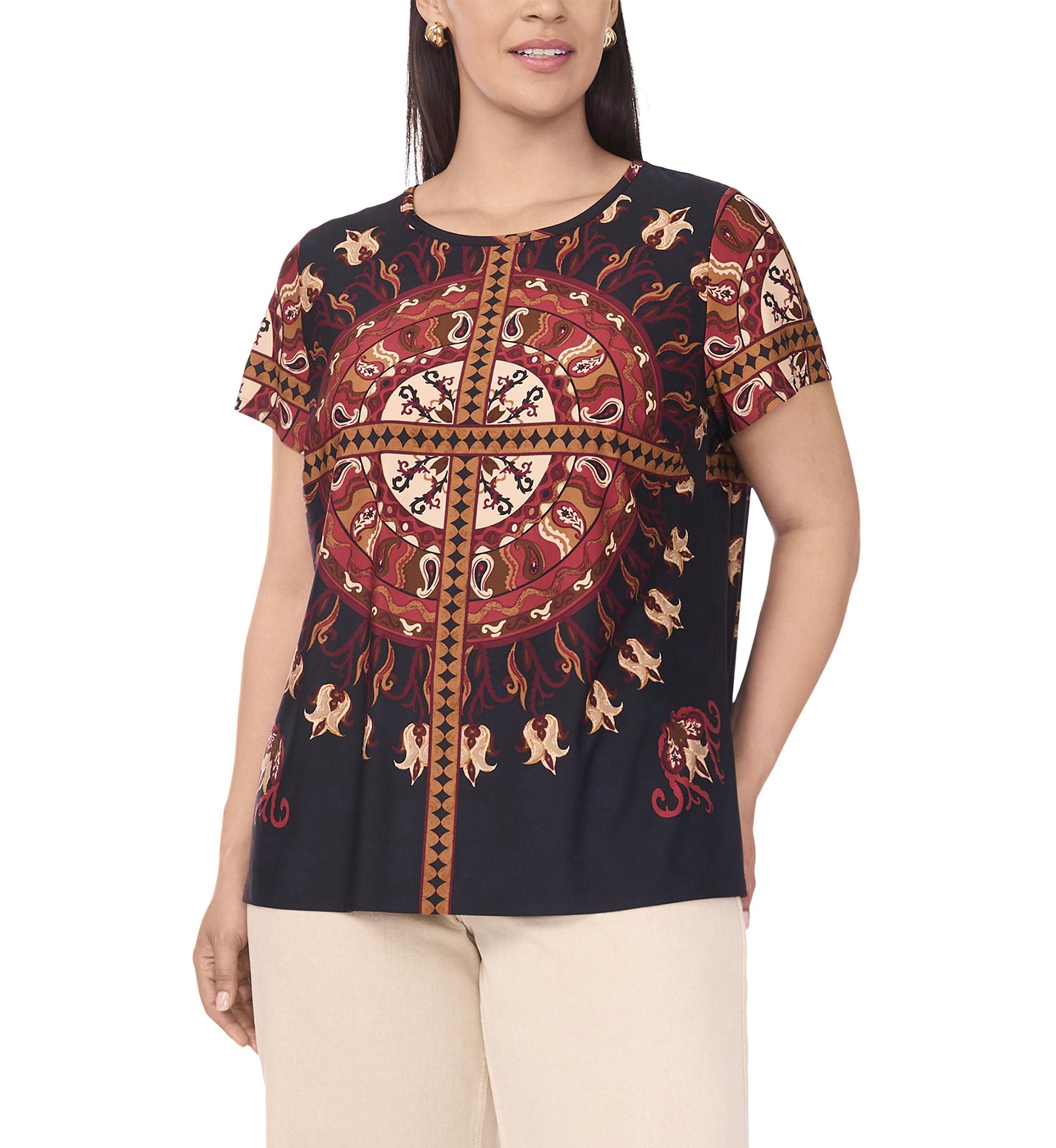 Plus Size Crew Neck Short Sleeve Split Back T-Shirt 