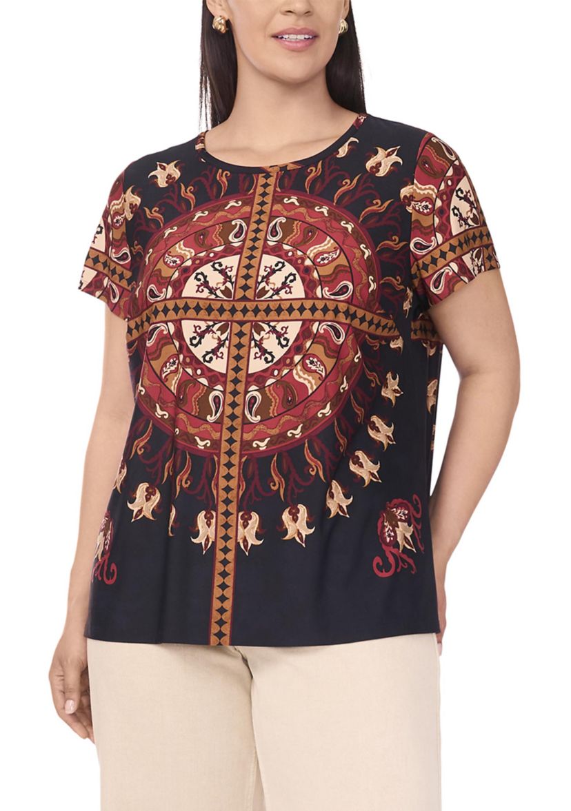 Plus Size Crew Neck Short Sleeve Split Back T-Shirt 