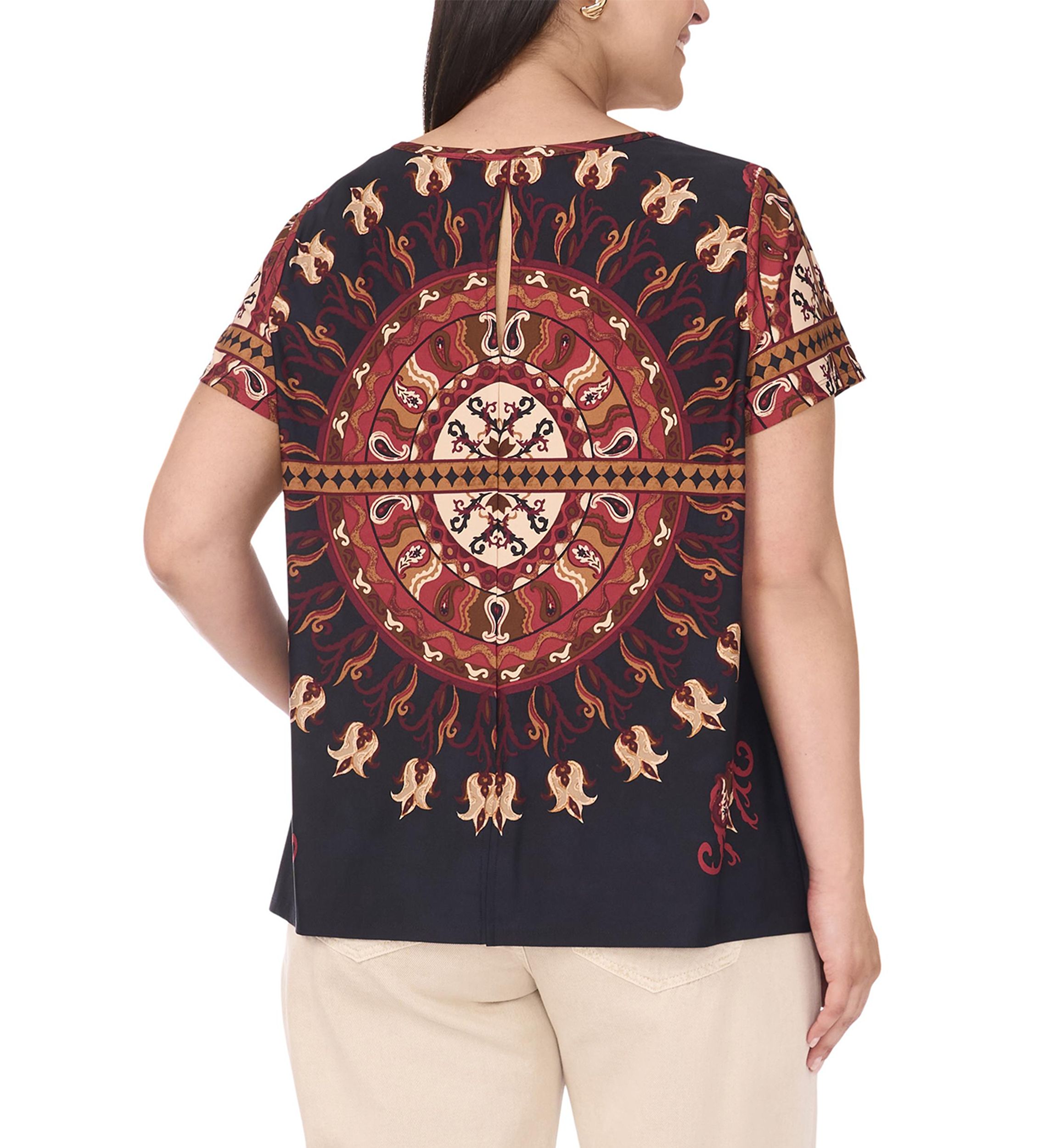 Plus Size Crew Neck Short Sleeve Split Back T-Shirt 