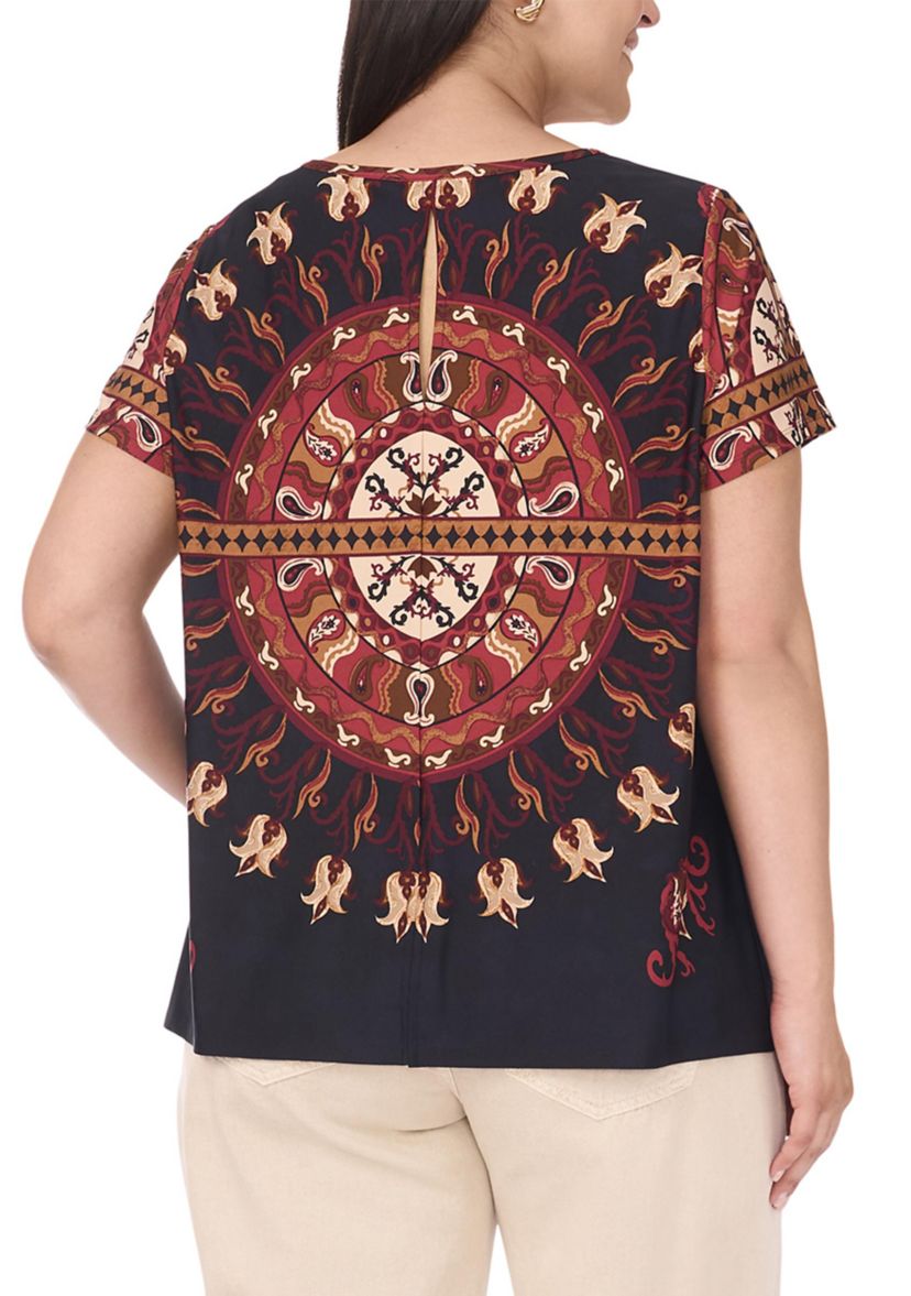Plus Size Crew Neck Short Sleeve Split Back T-Shirt 